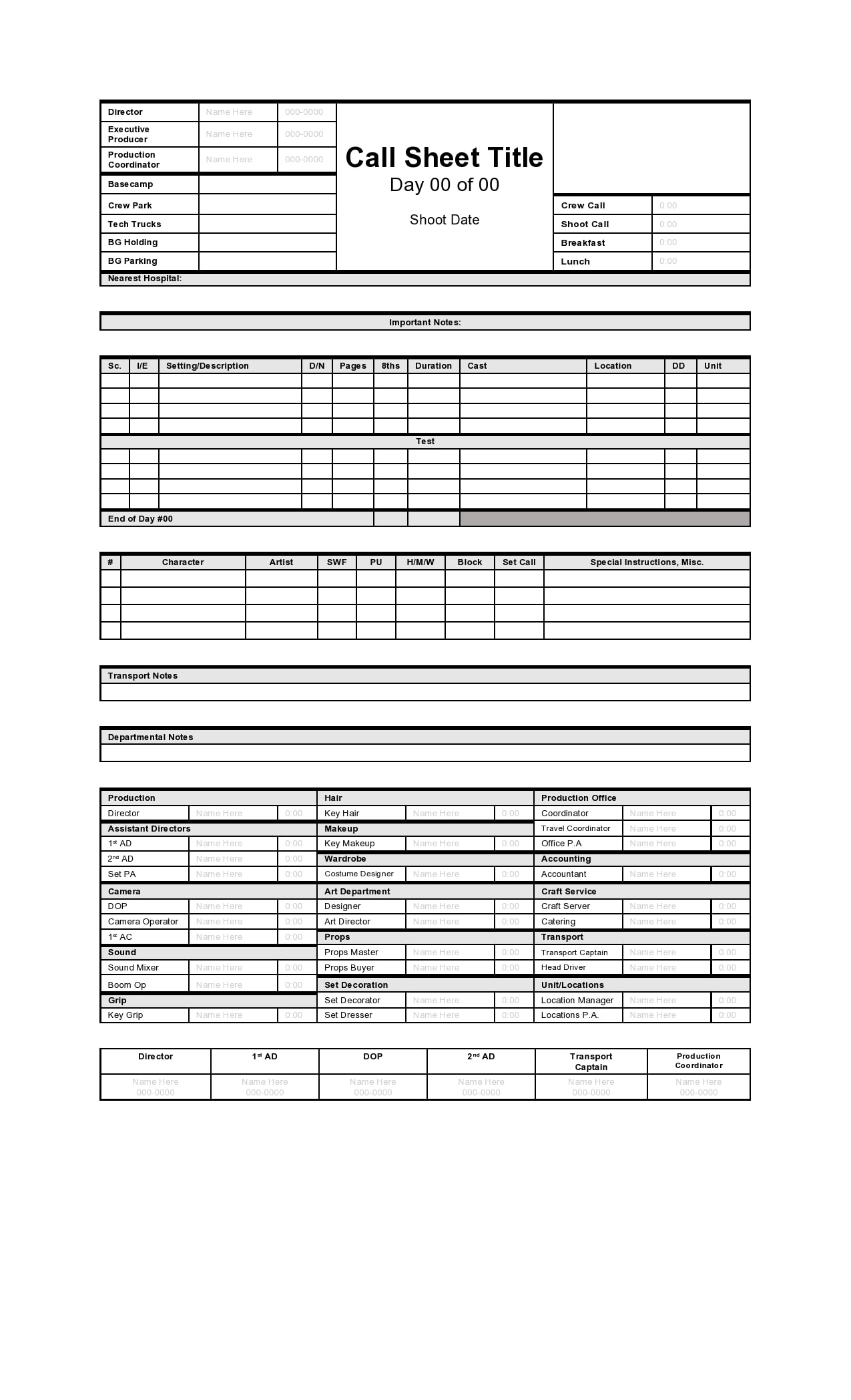 39 Simple Call Sheet Templates FREE TemplateArchive