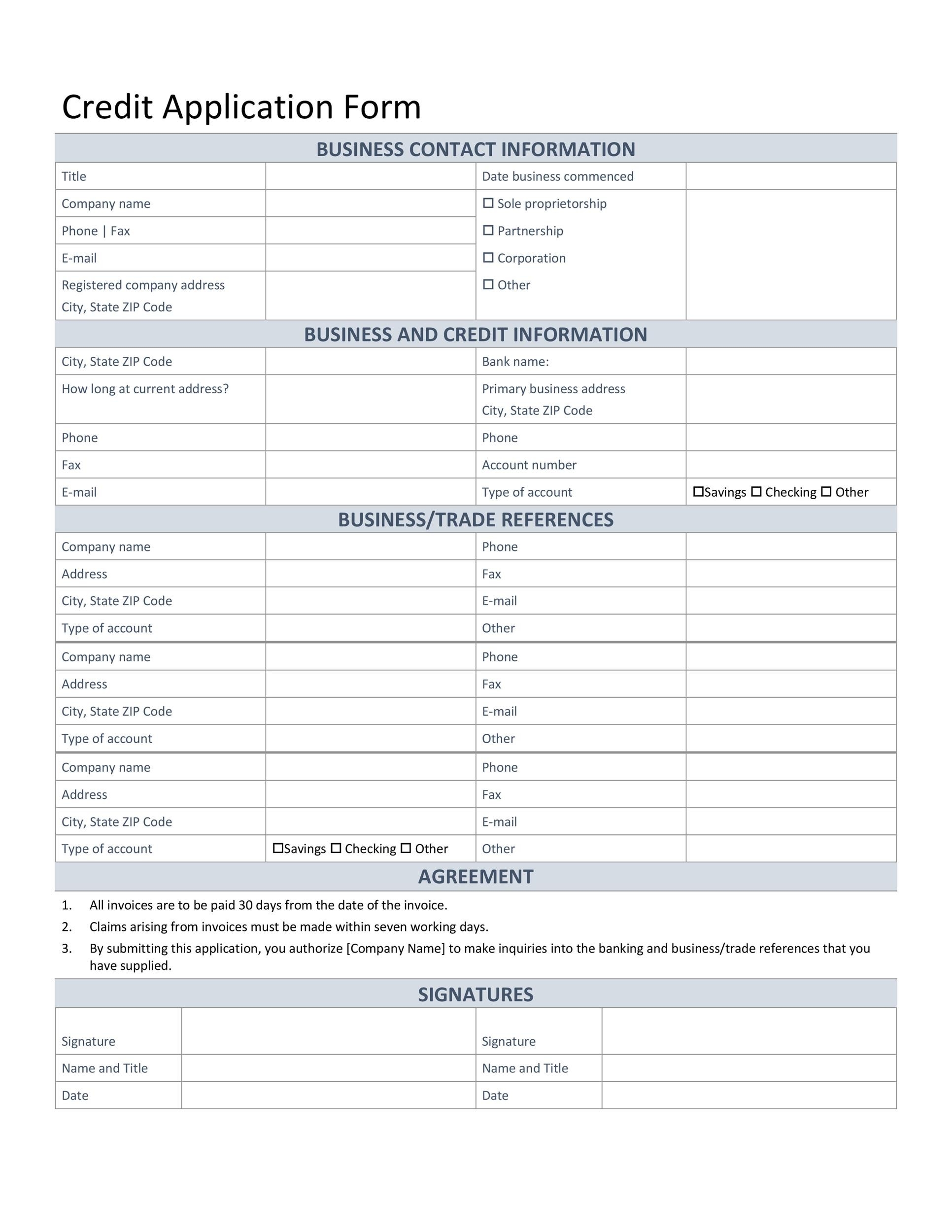 40 Free Credit Application Form Templates U0026 Samples