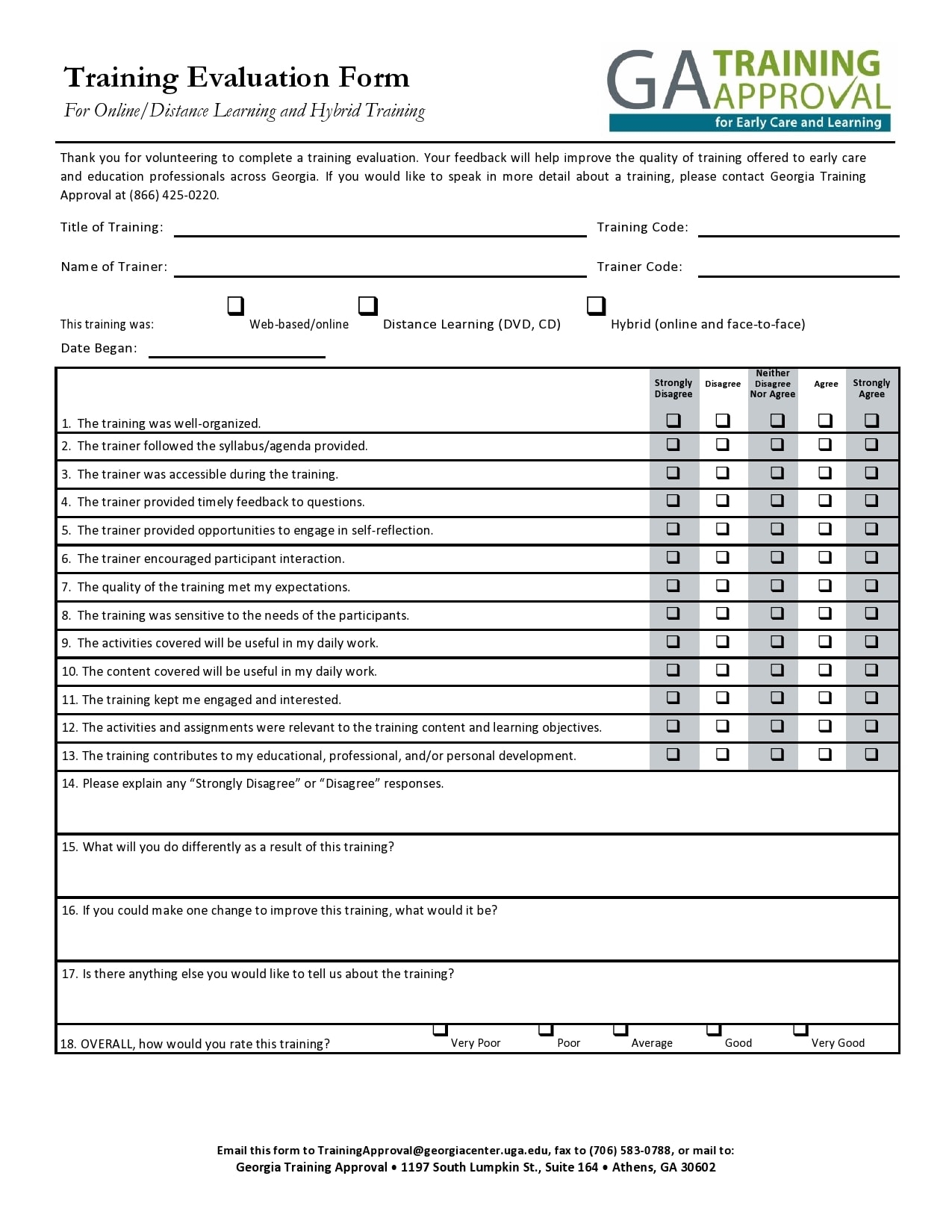 40 Free Training Evaluation Forms Feedback Survey Templates 