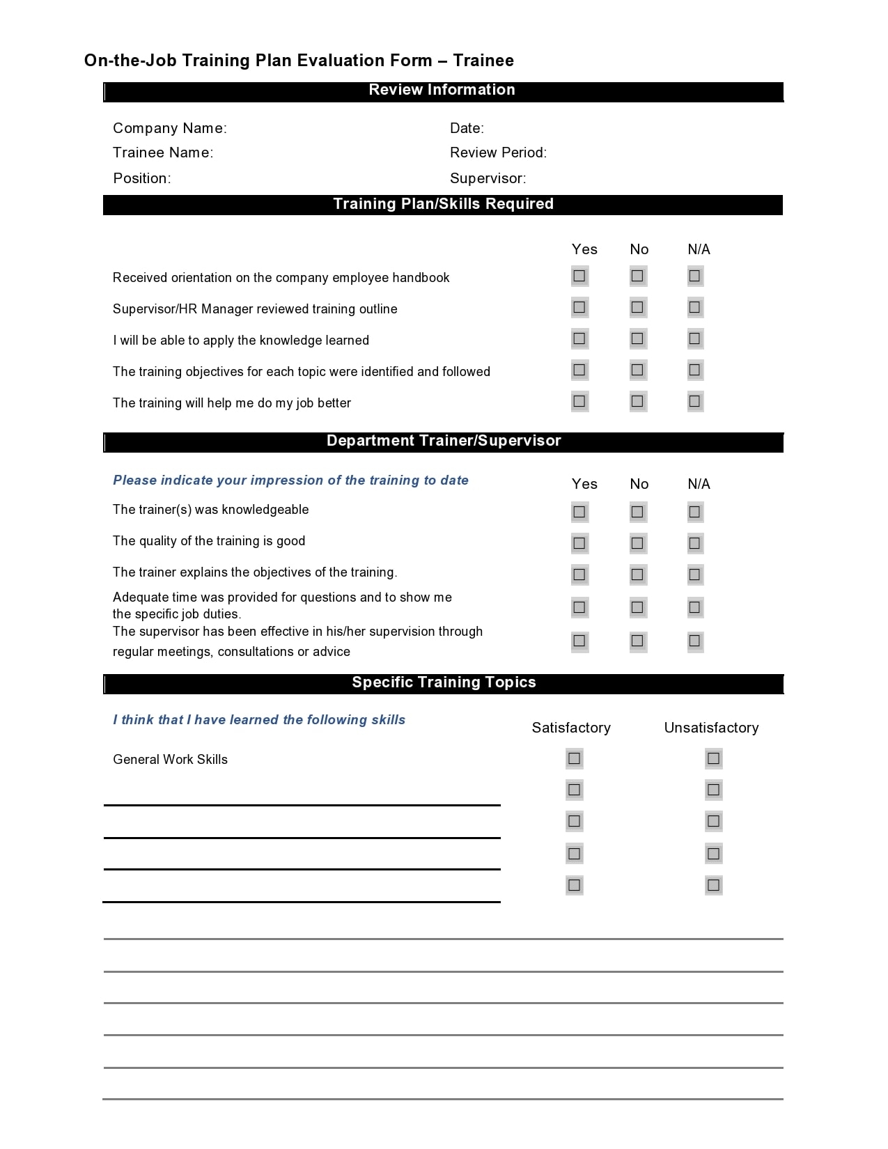 Training Feedback Form Template Word