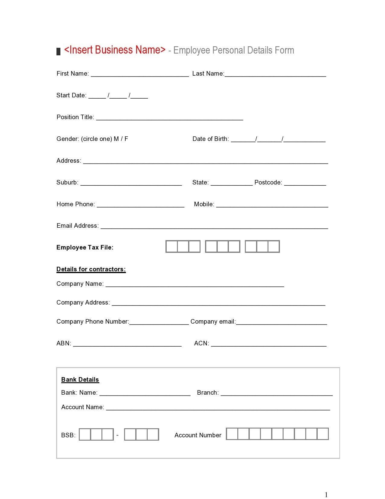 41 Free Personal Information Forms u0026 Templates TemplateLab