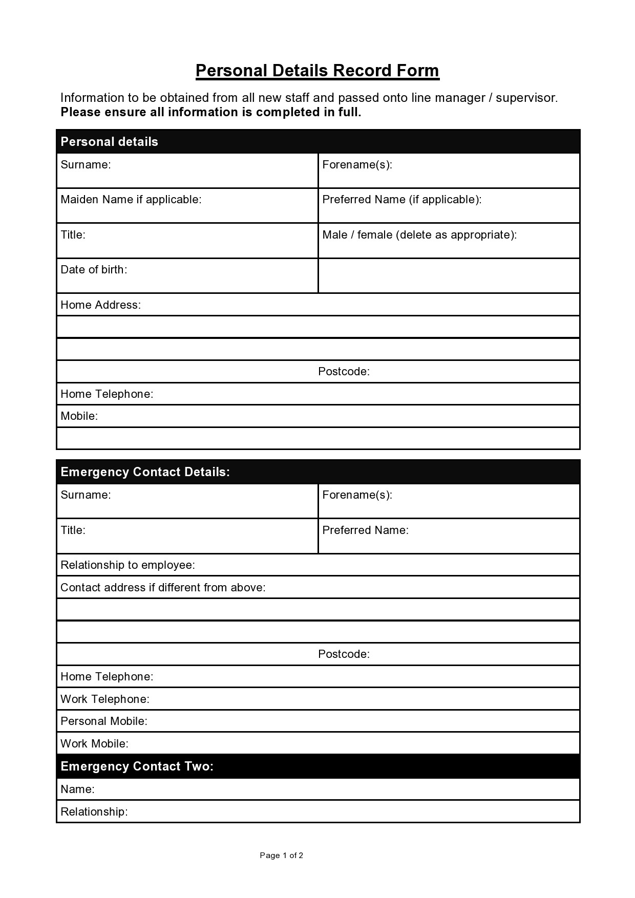 Information Form Template