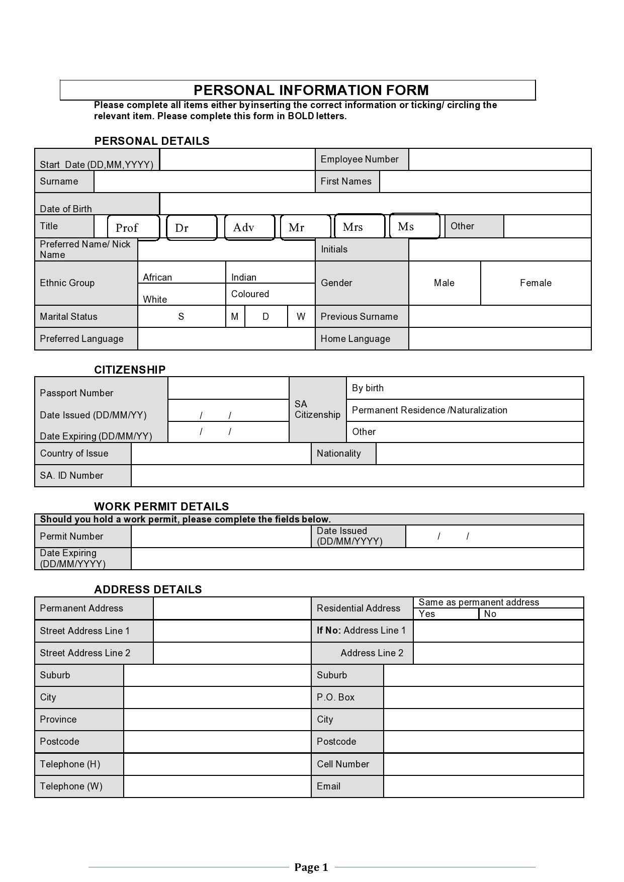 41 Free Personal Information Forms u0026 Templates TemplateLab