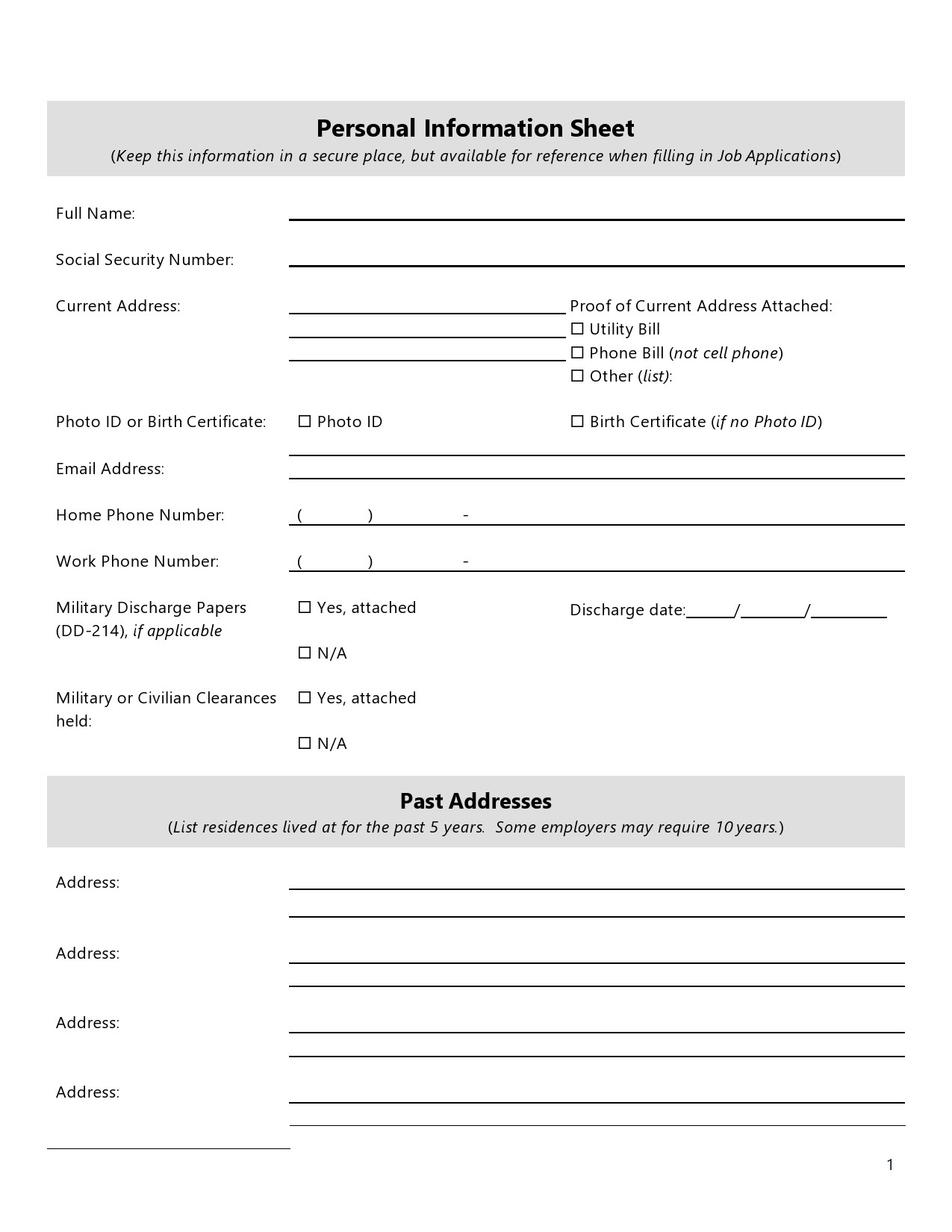 41 Free Personal Information Forms u0026 Templates TemplateLab