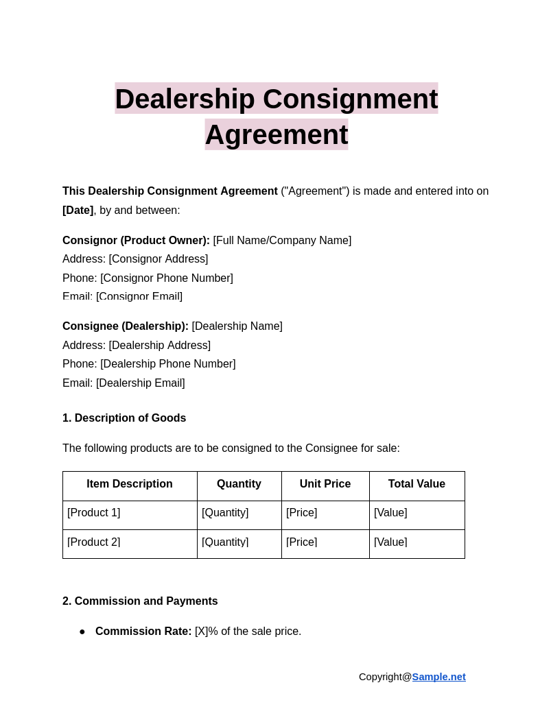 42 FREE Consignment Agreement Samples To Download