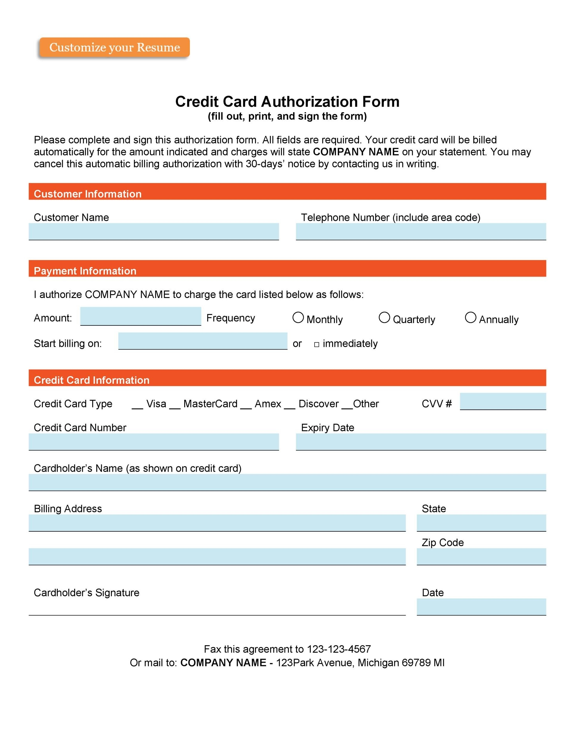 Credit Card Form Template