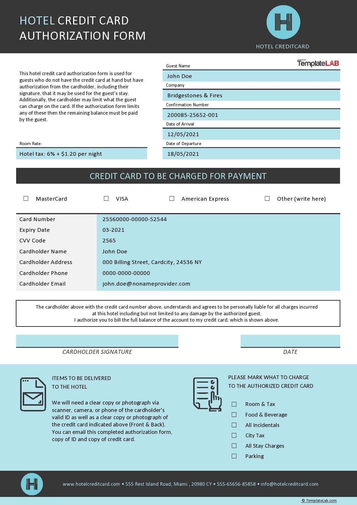 Printable Downloadable Credit Card Authorization Form Template