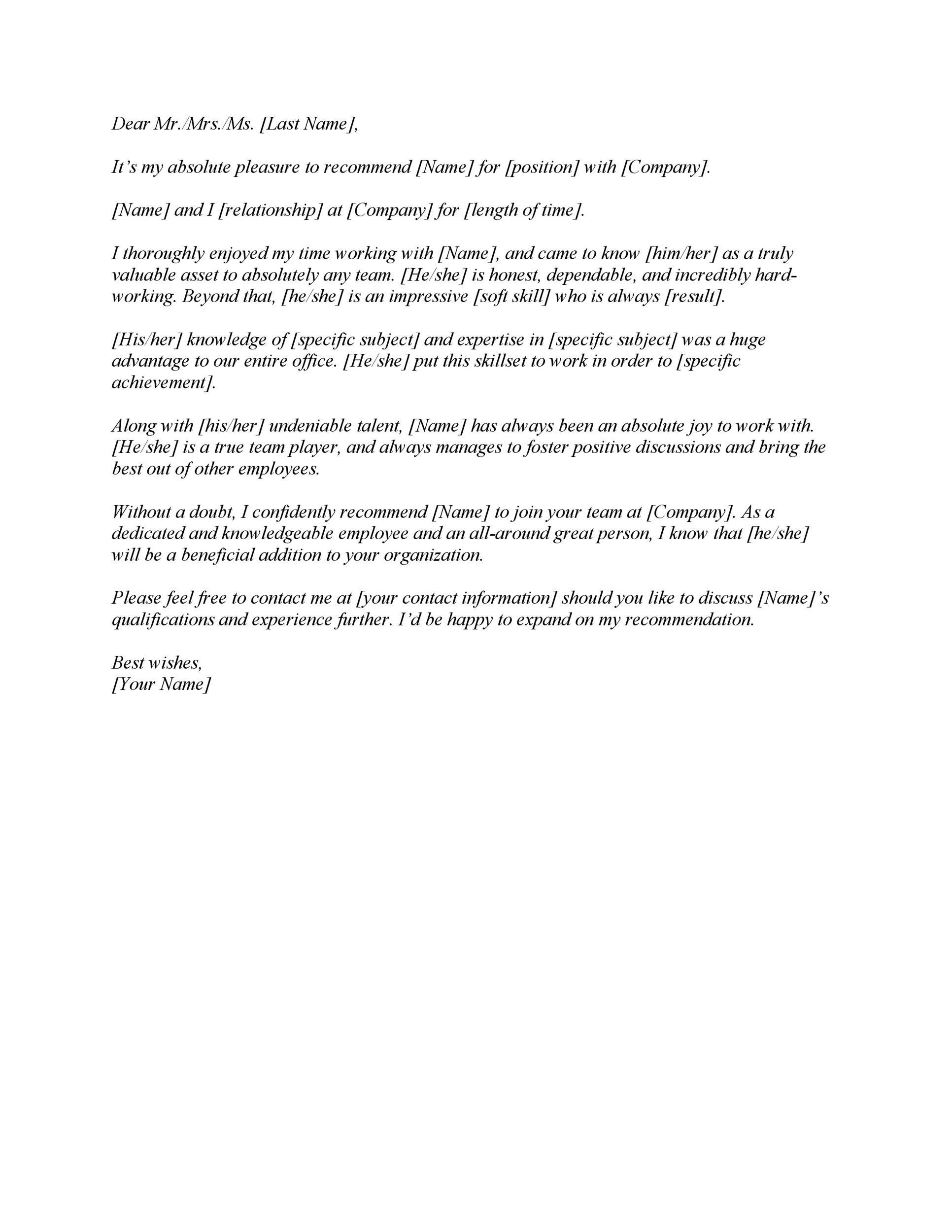 43 FREE Letter Of Recommendation Templates Samples