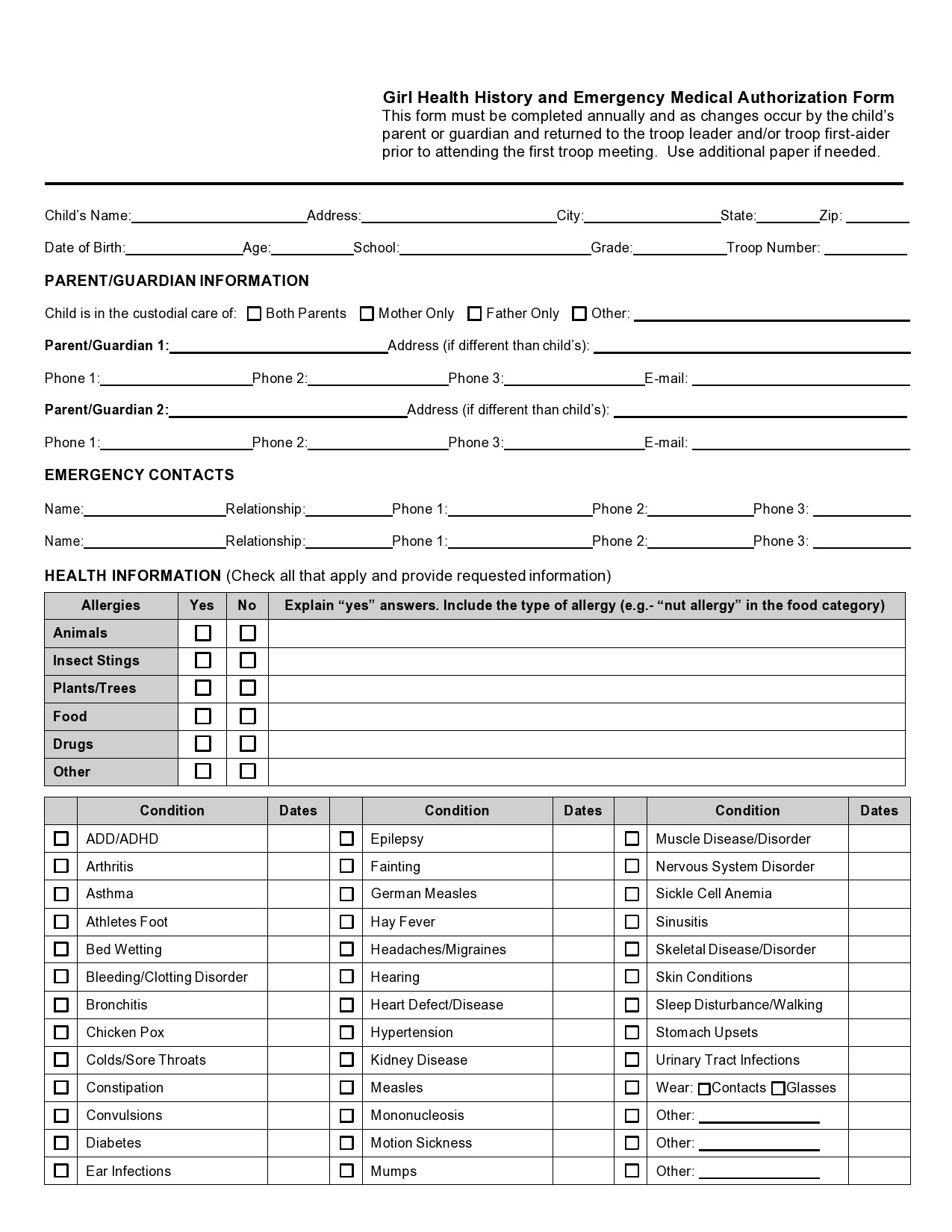 43 Medical Health History Forms PDF Word TemplateLab