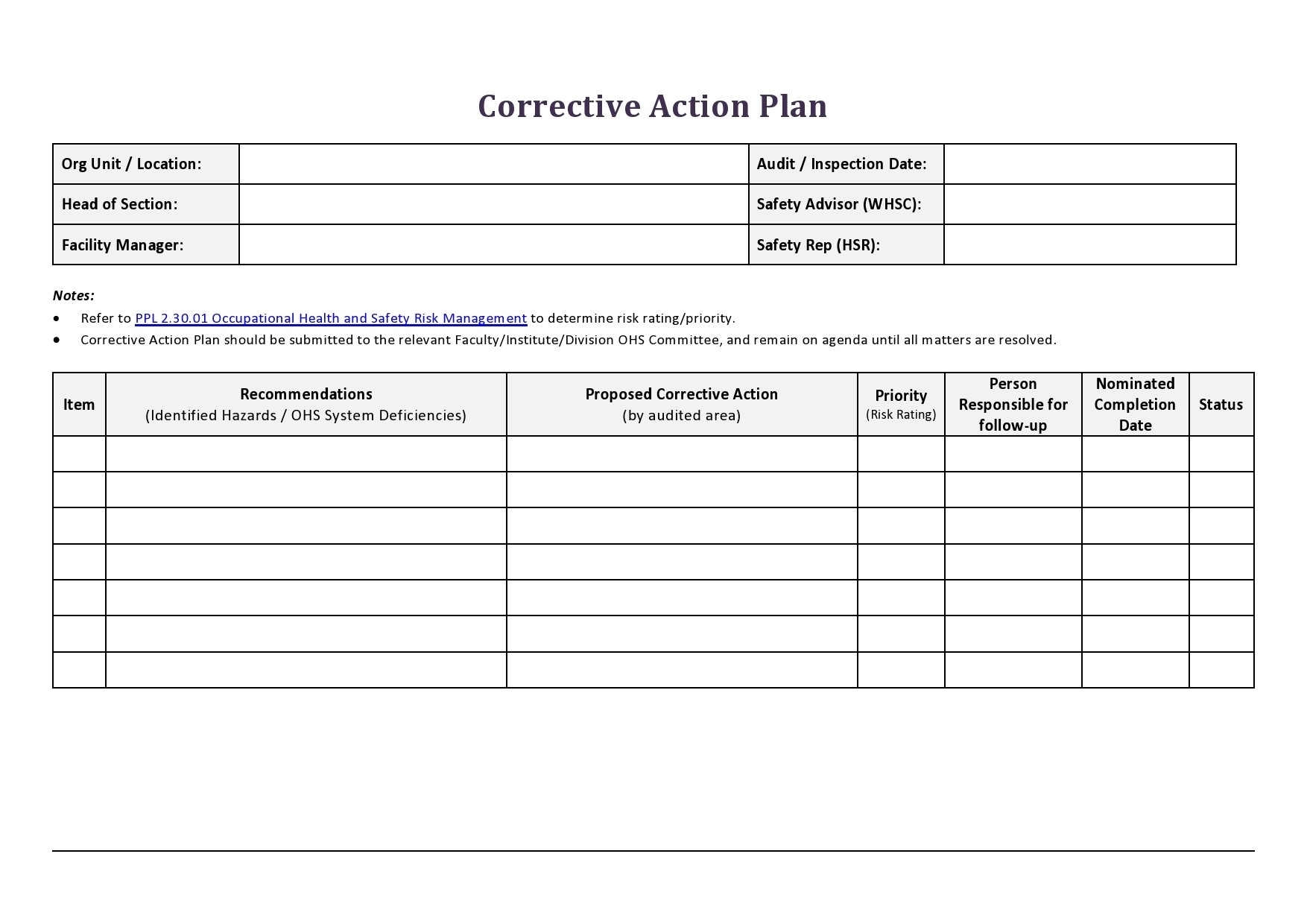 44 Best Corrective Action Plan Templates Word Excel 