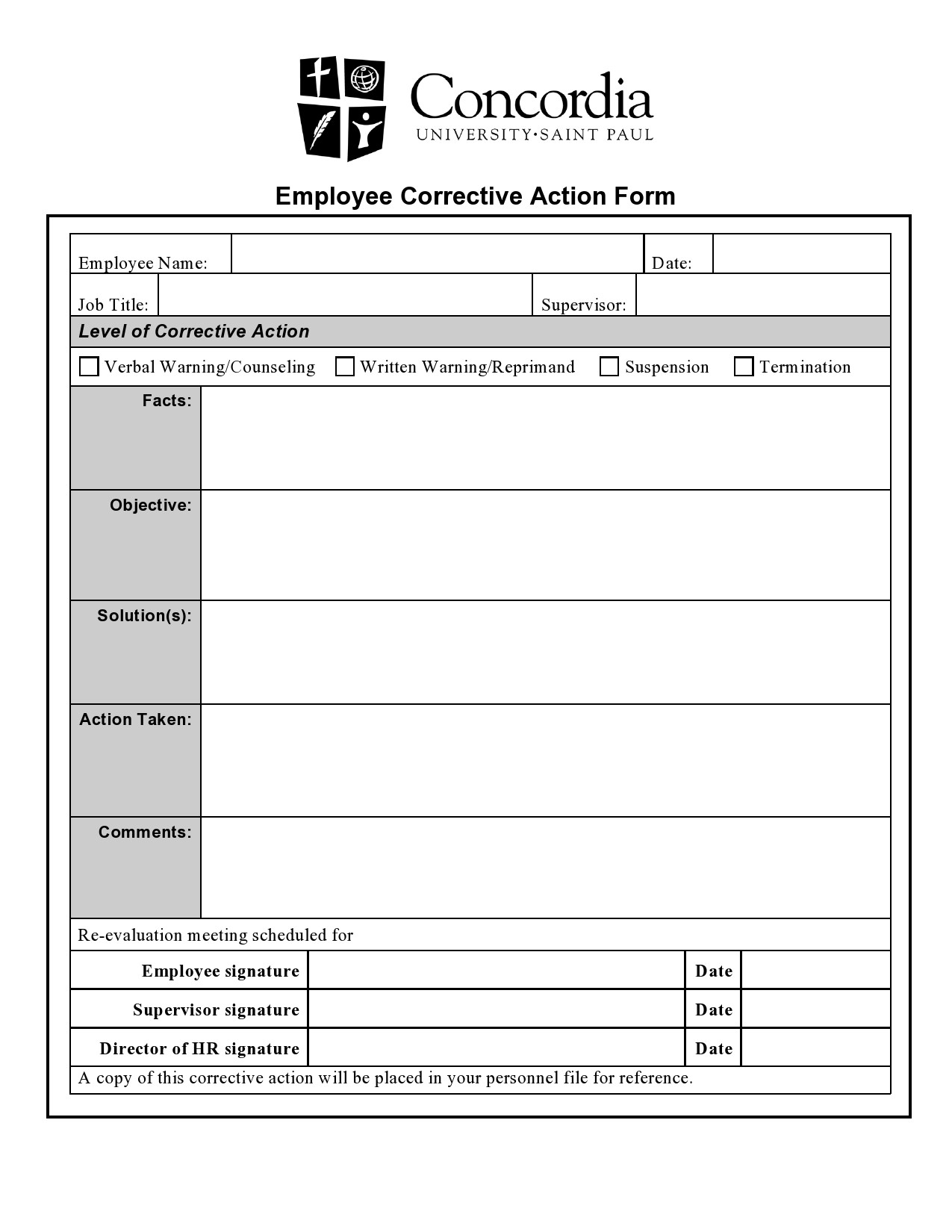 Corrective Action Form Template Word