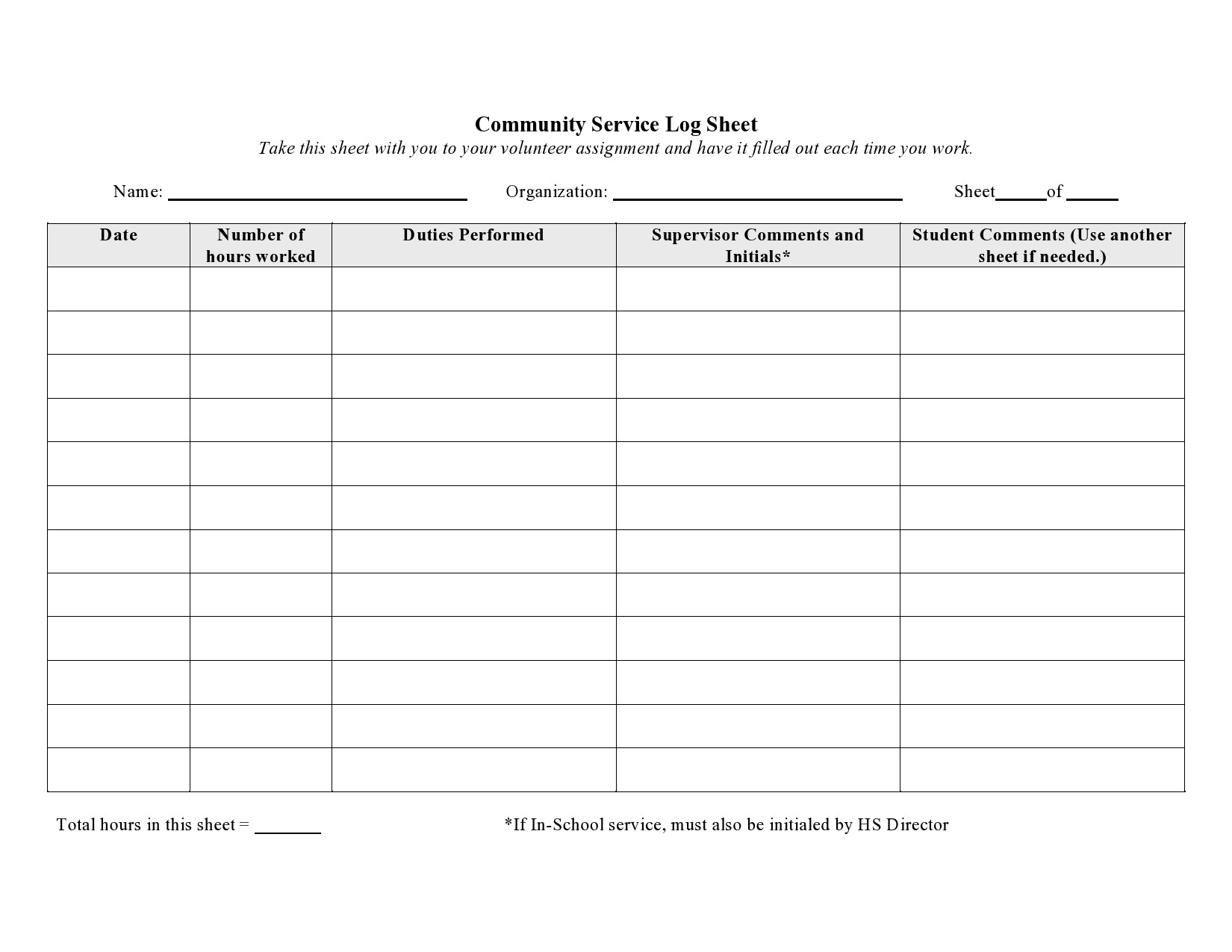 44 Printable Community Service Forms MS Word TemplateLab