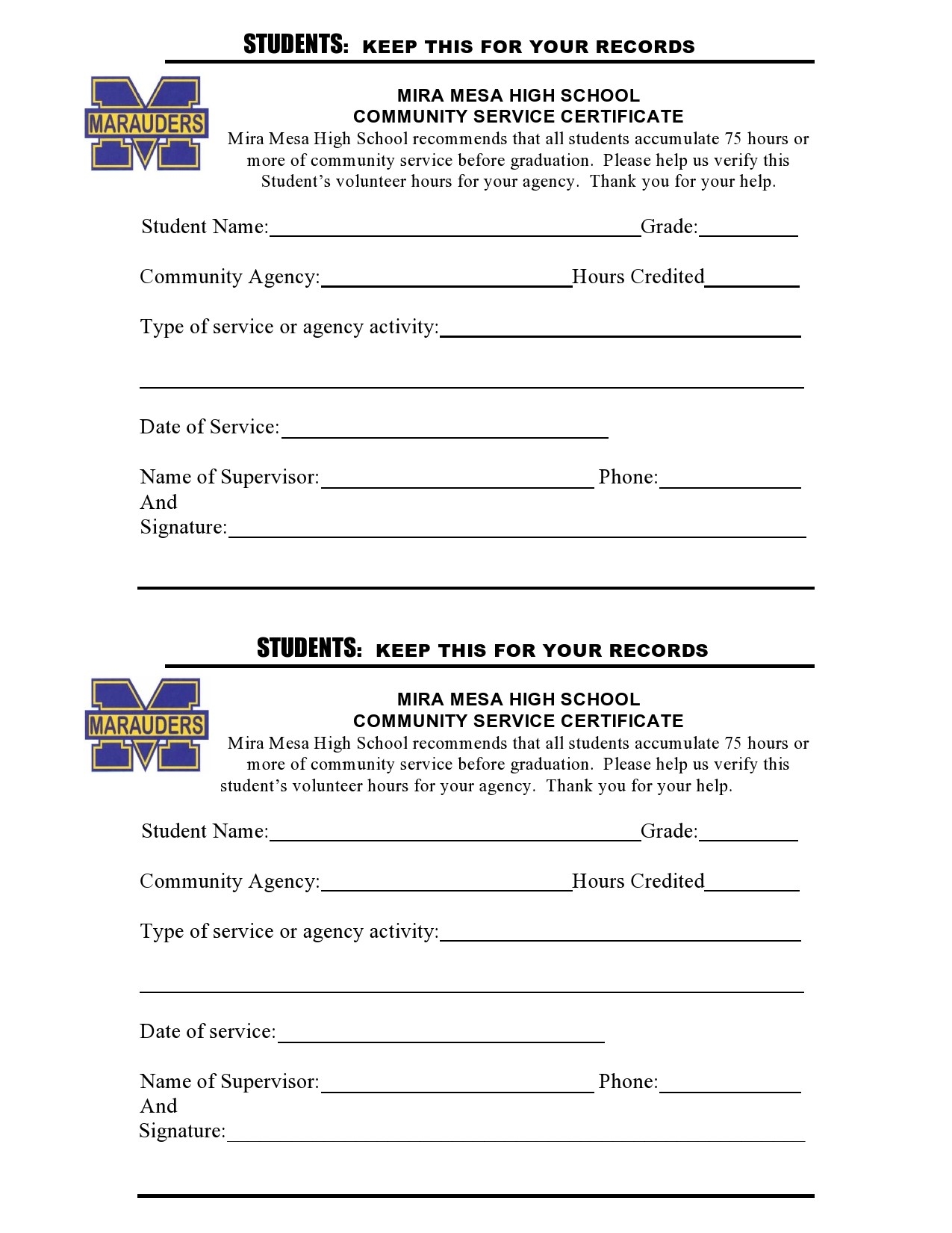 Volunteer Hours Form Template