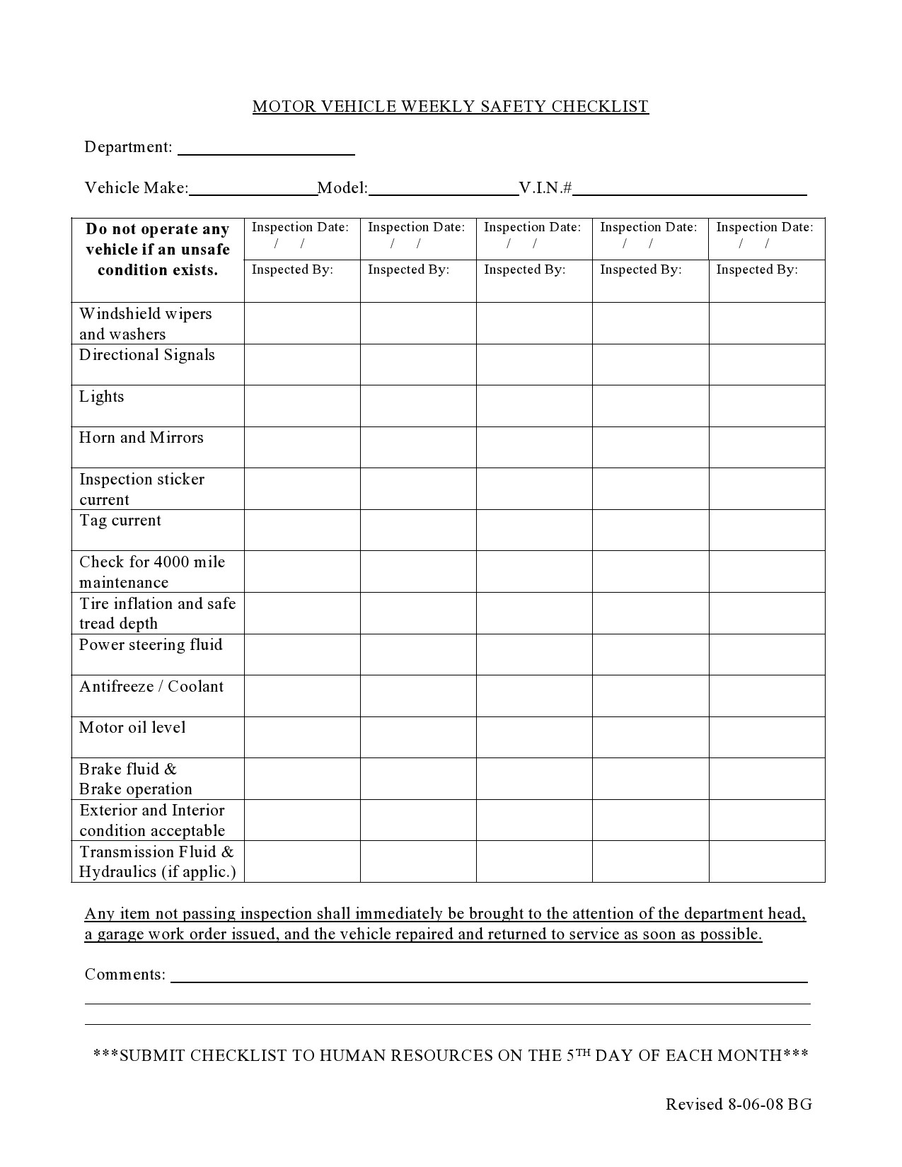45 Best Vehicle Checklists Inspection U0026 Maintenance TemplateLab