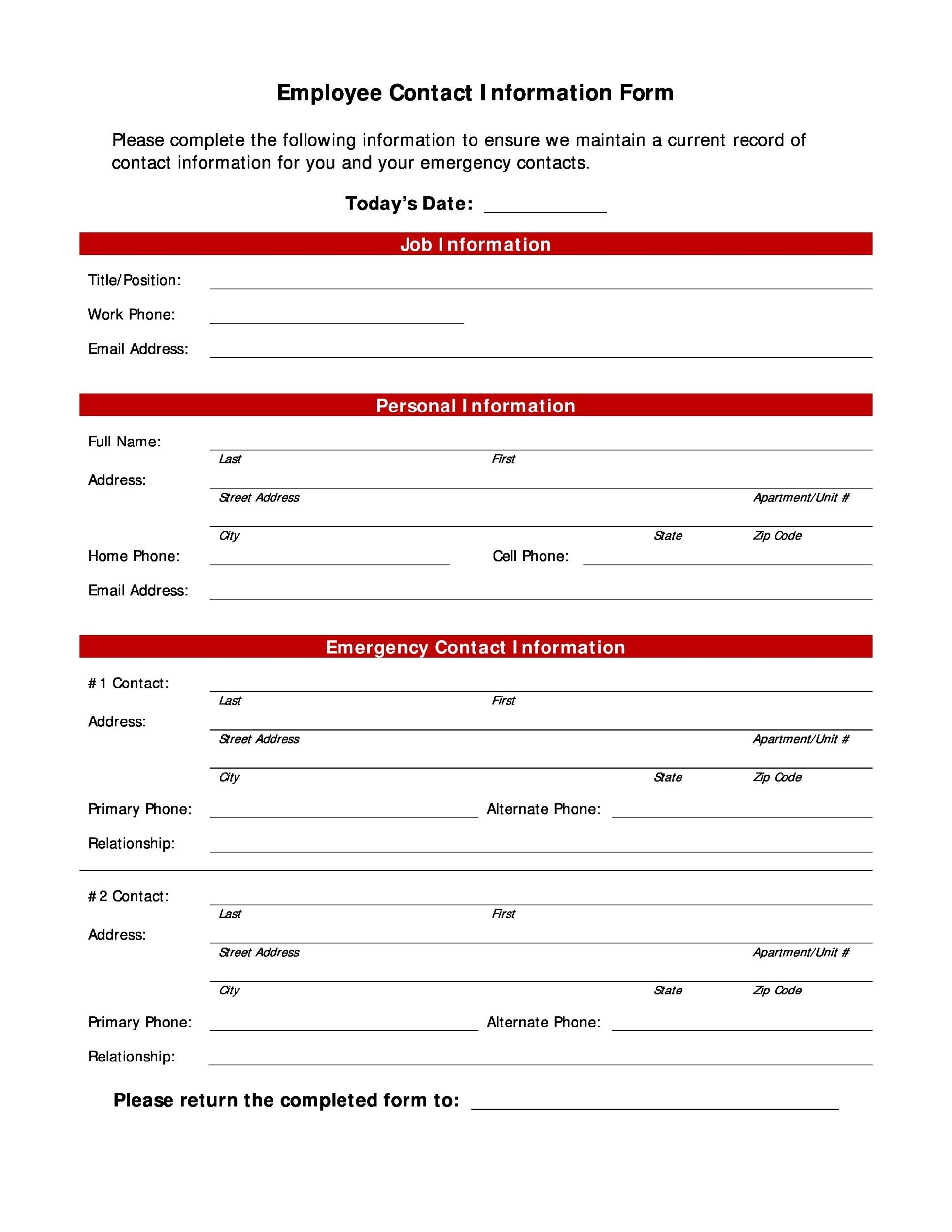 Contact Information Form Template Word