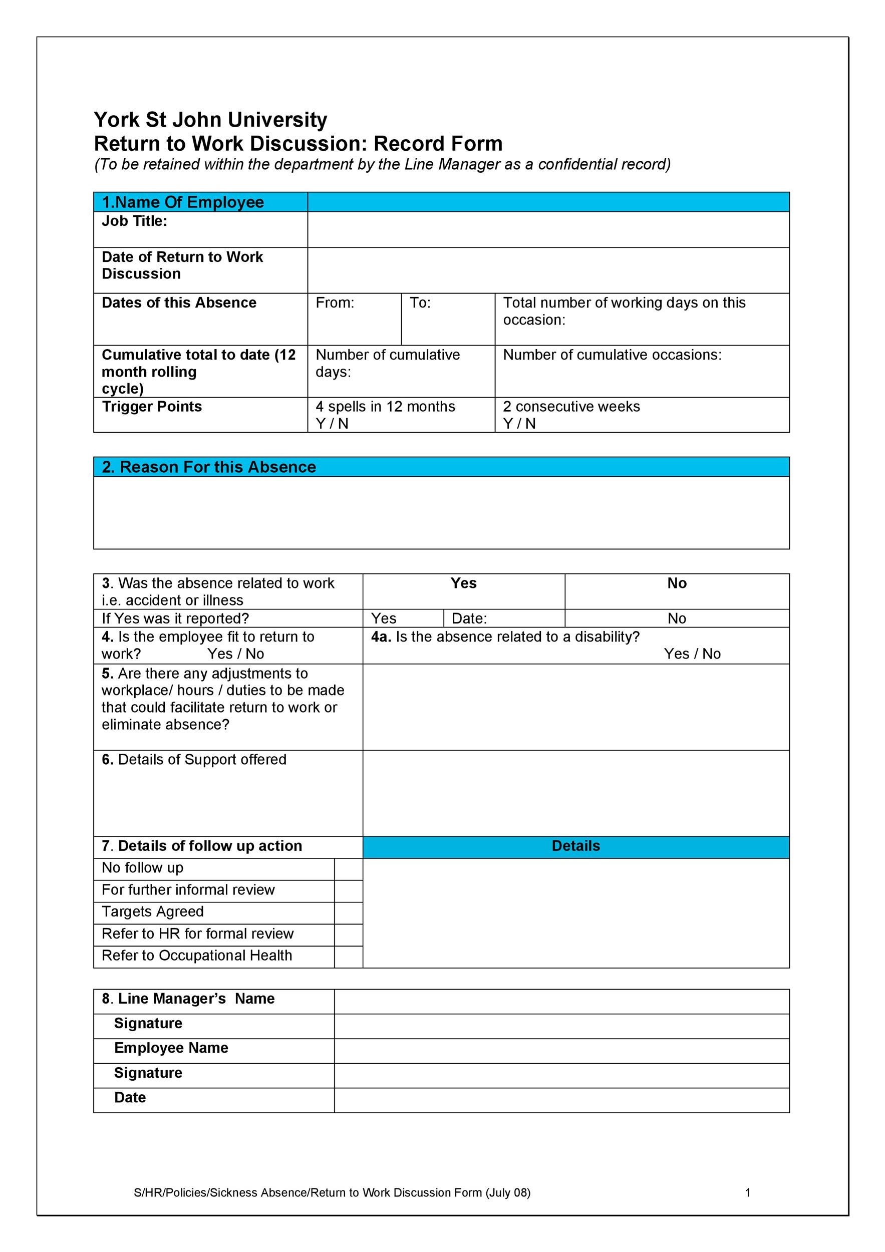49 Best Return To Work u0026 Work Release Forms TemplateLab