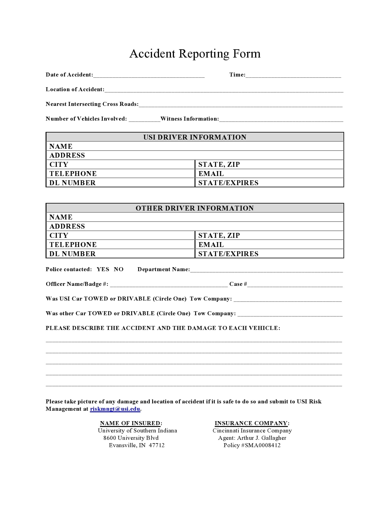 Vehicle Accident Form Template