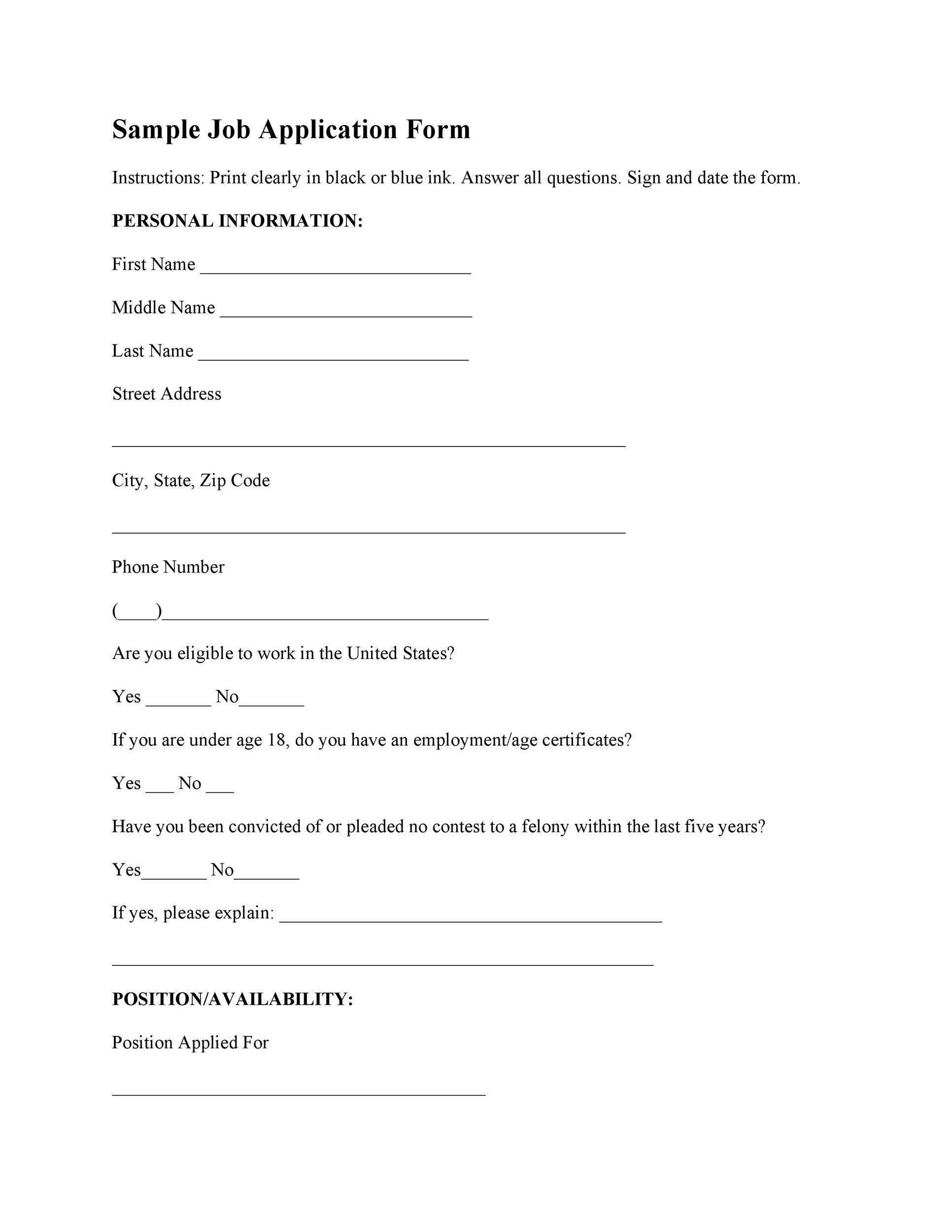 Employment Application Form Template Pdf