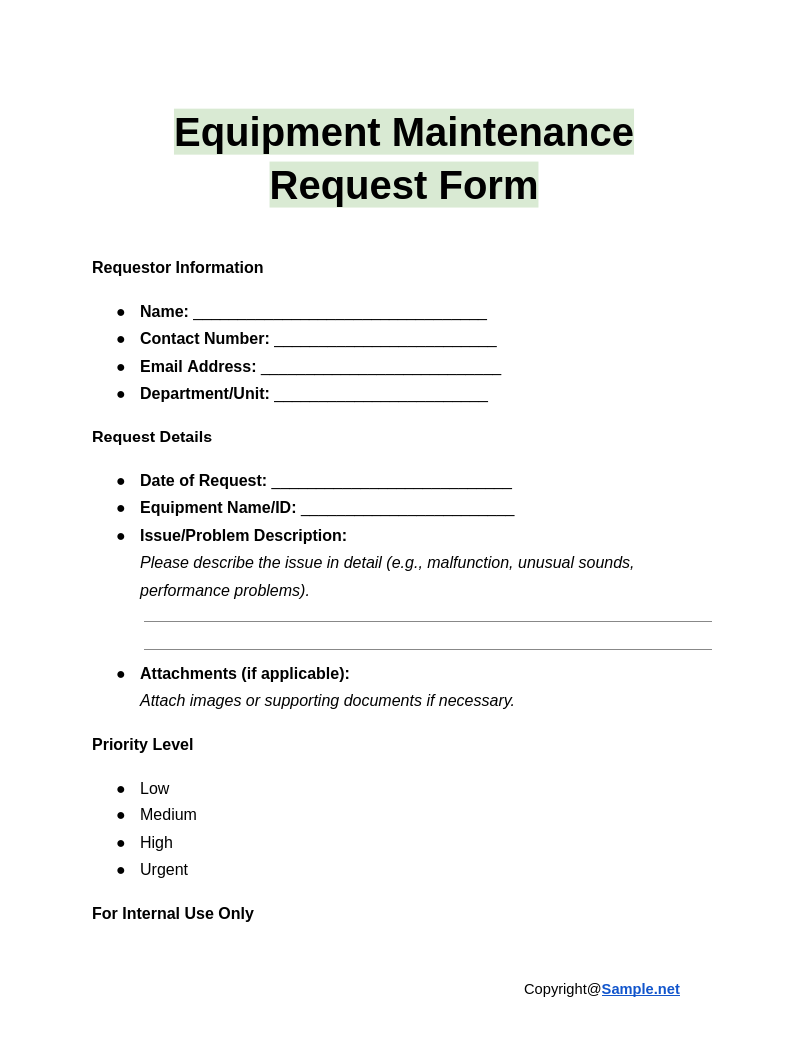 Maintenance Form Template