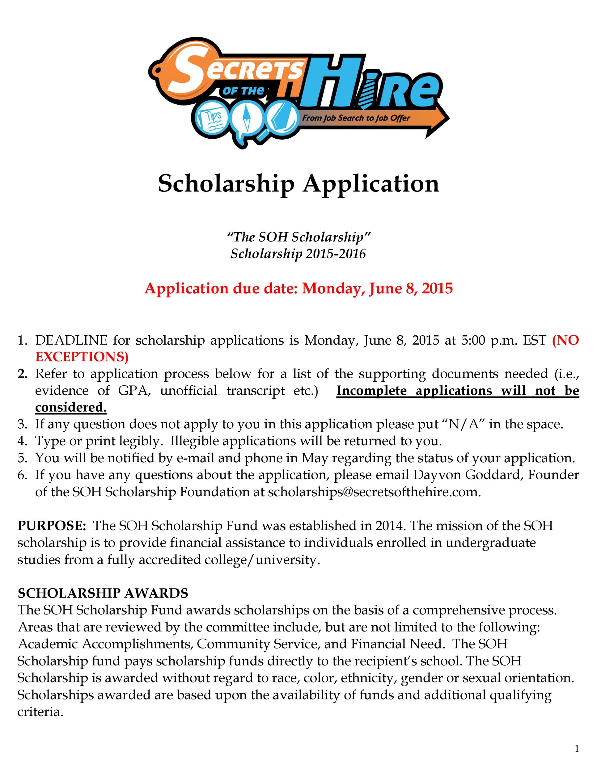 50 Free Scholarship Application Templates U0026 Forms TemplateLab