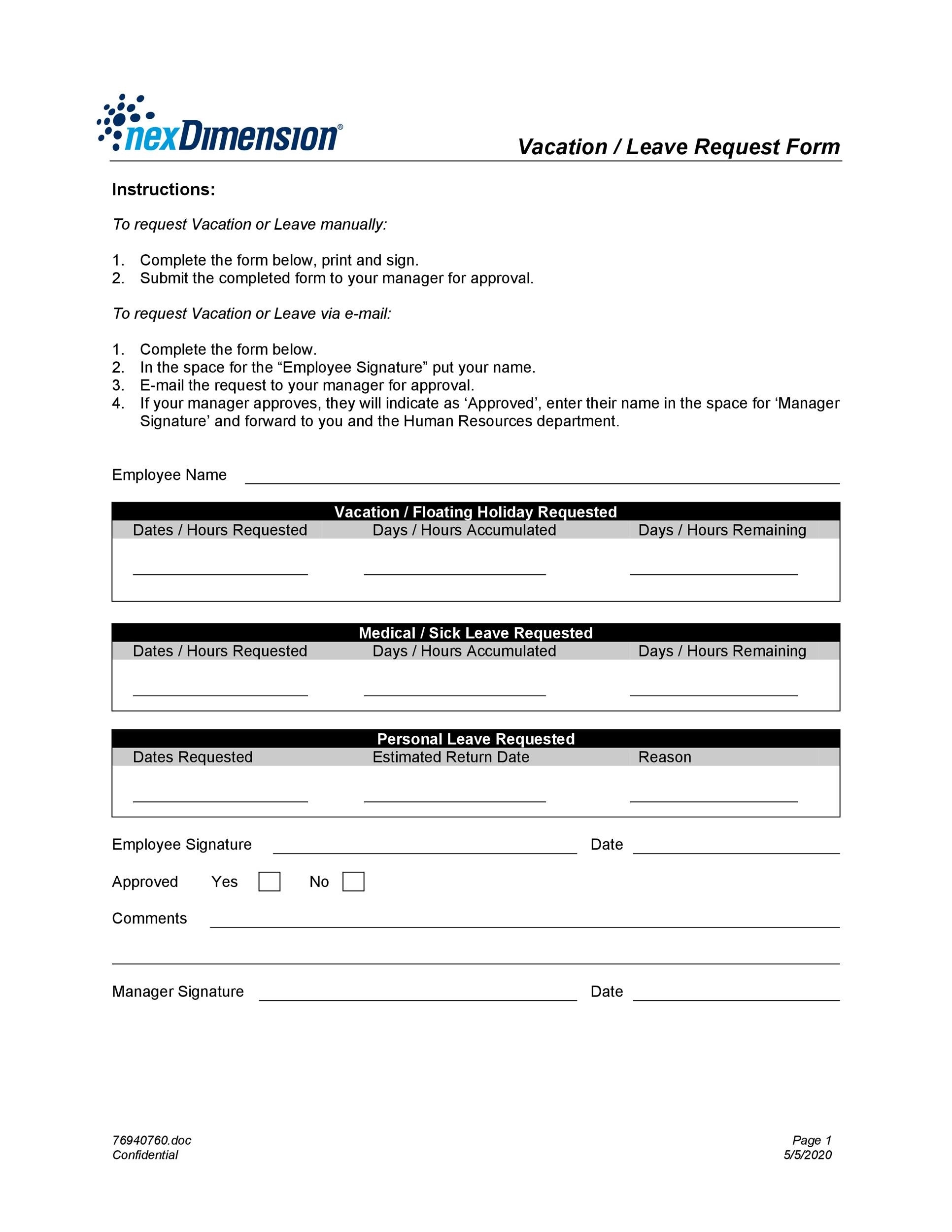 50 Professional Employee Vacation Request Forms Word TemplateLab