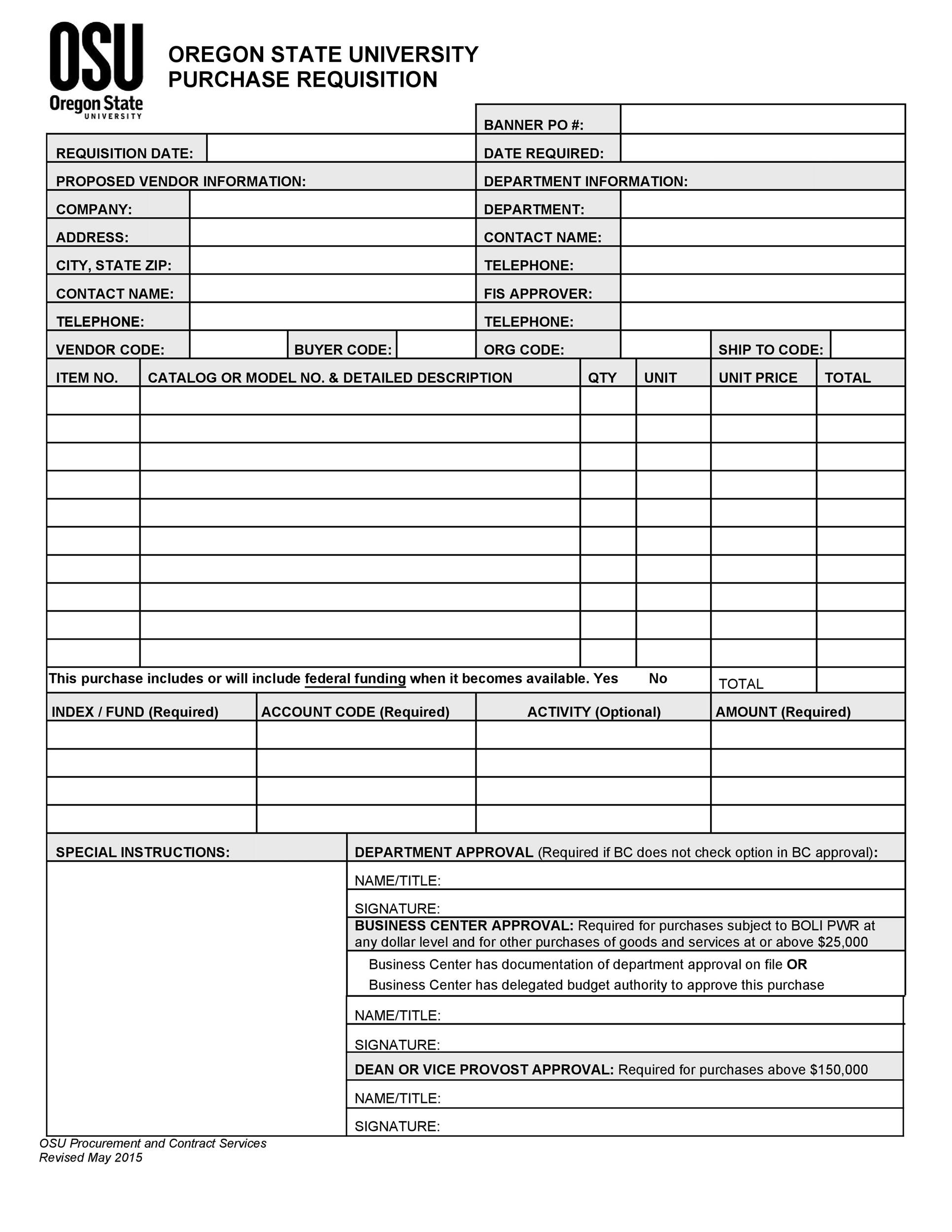 50 Professional Requisition Forms Purchase Materials Lab 