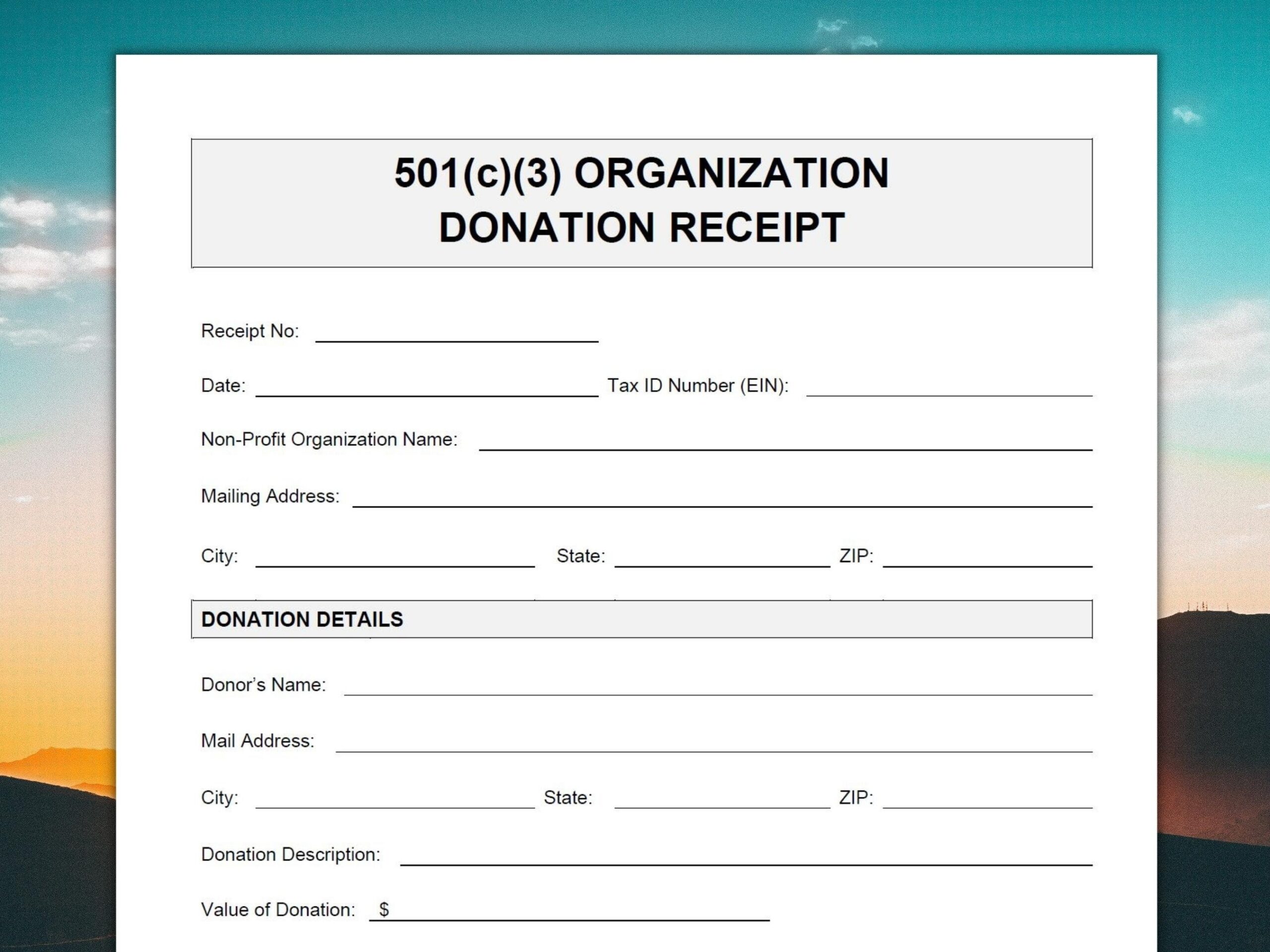 501 c 3 Donation Receipt 501 c 3 Donation Receipt Template 501 c 3 Donation Receipt Form Editable Donation Receipt Charity Receipt Etsy