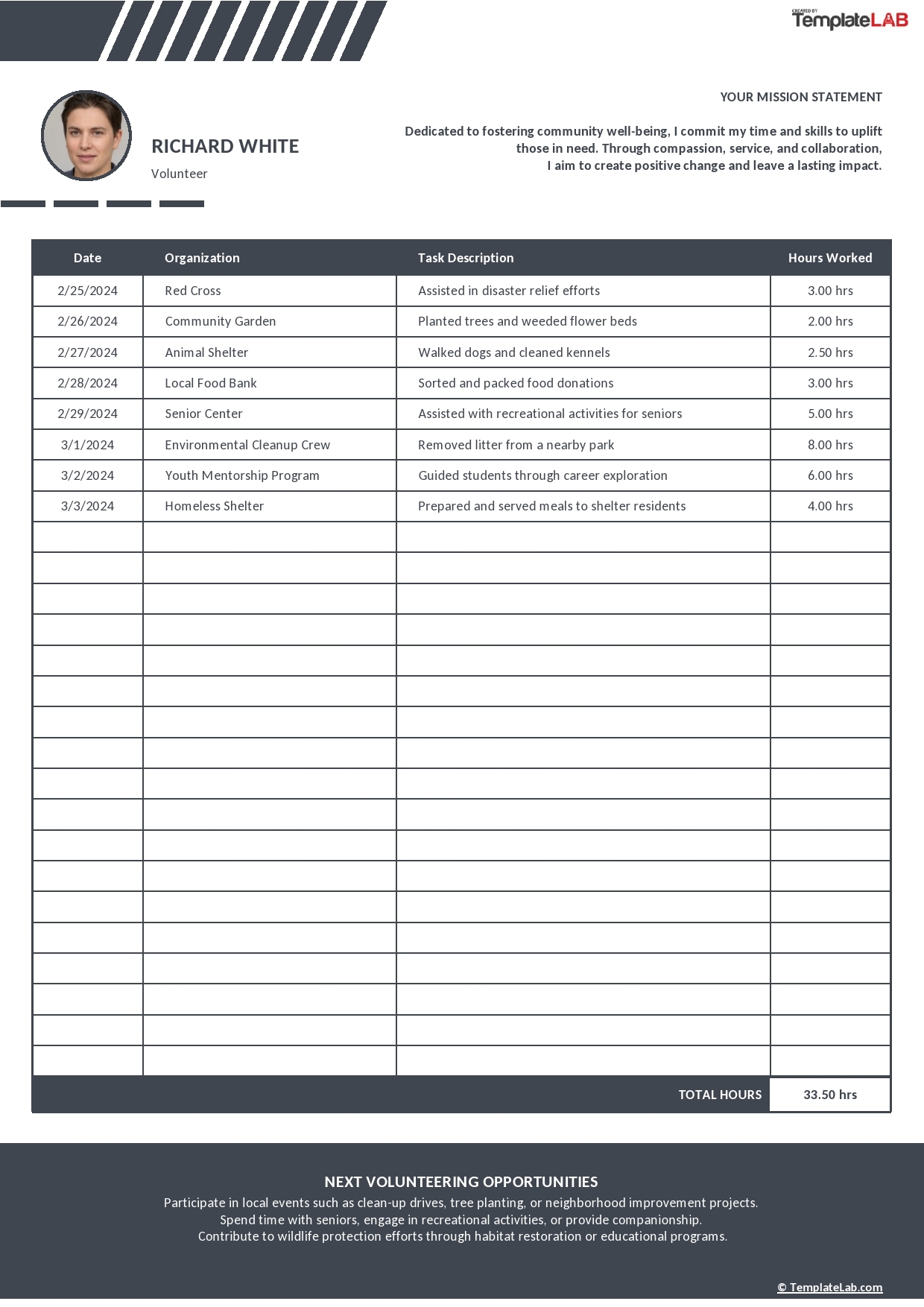 56 Blank Volunteer Hours Log Templates Excel U0026 Word 