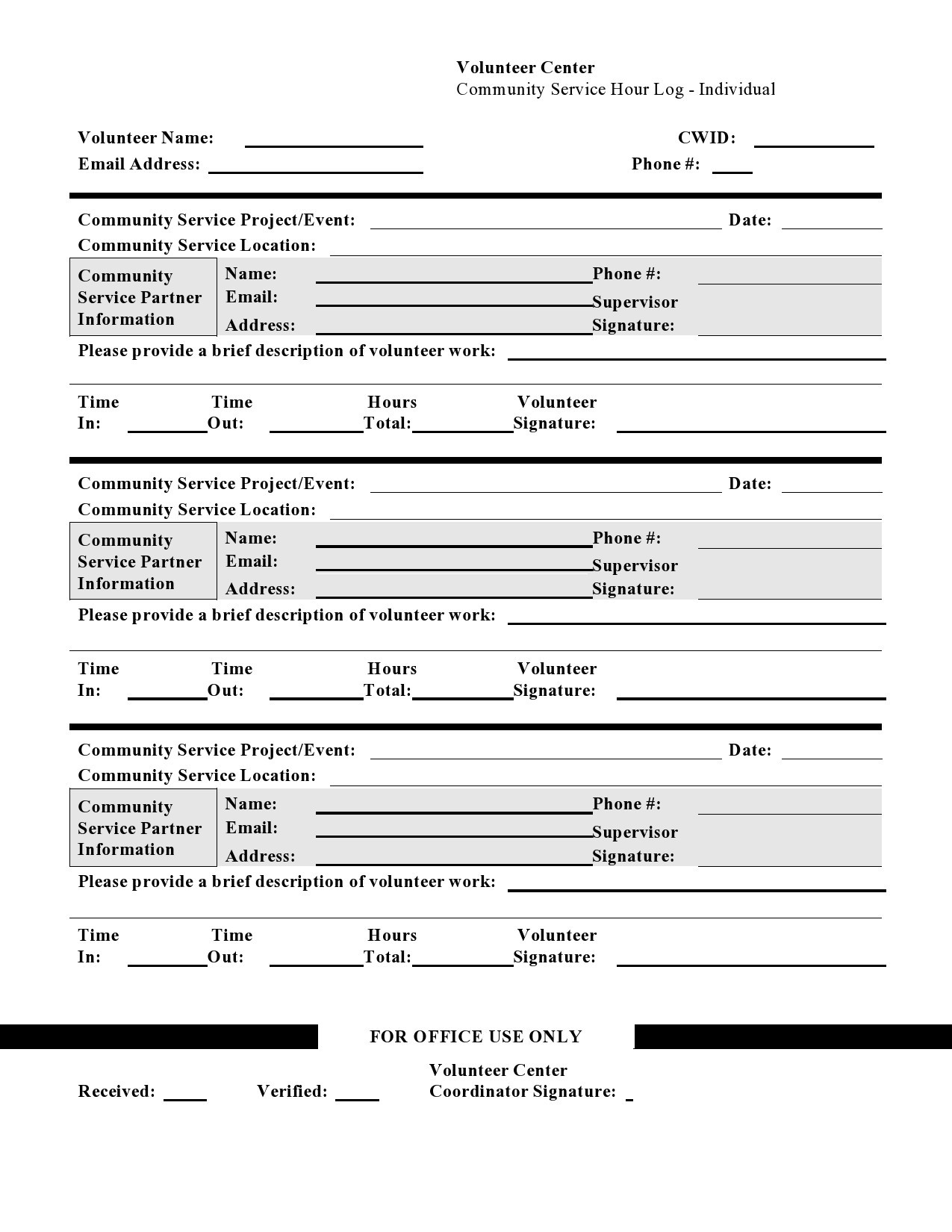 56 Blank Volunteer Hours Log Templates Excel U0026 Word 