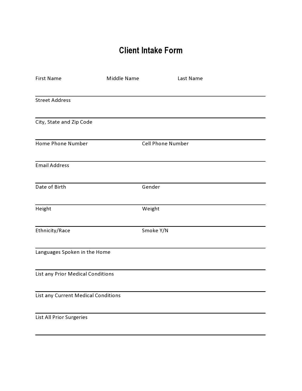 Client Intake Form Template Word