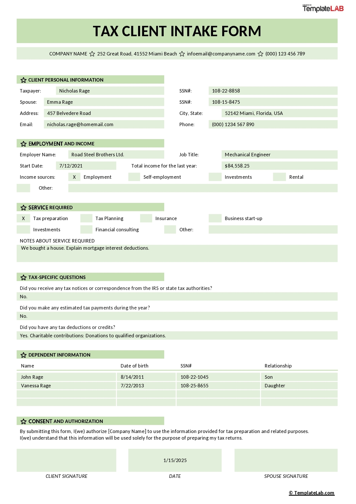56 Printable Client Intake Forms FREE Templates TemplateLab