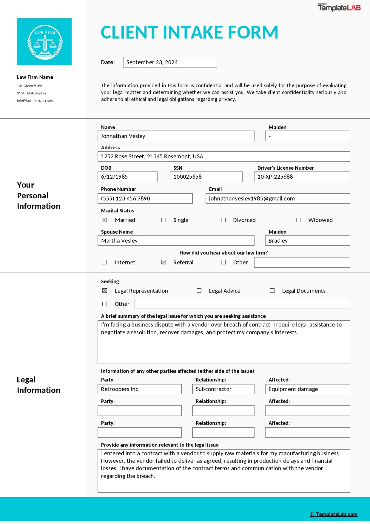 56 Printable Client Intake Forms FREE Templates TemplateLab