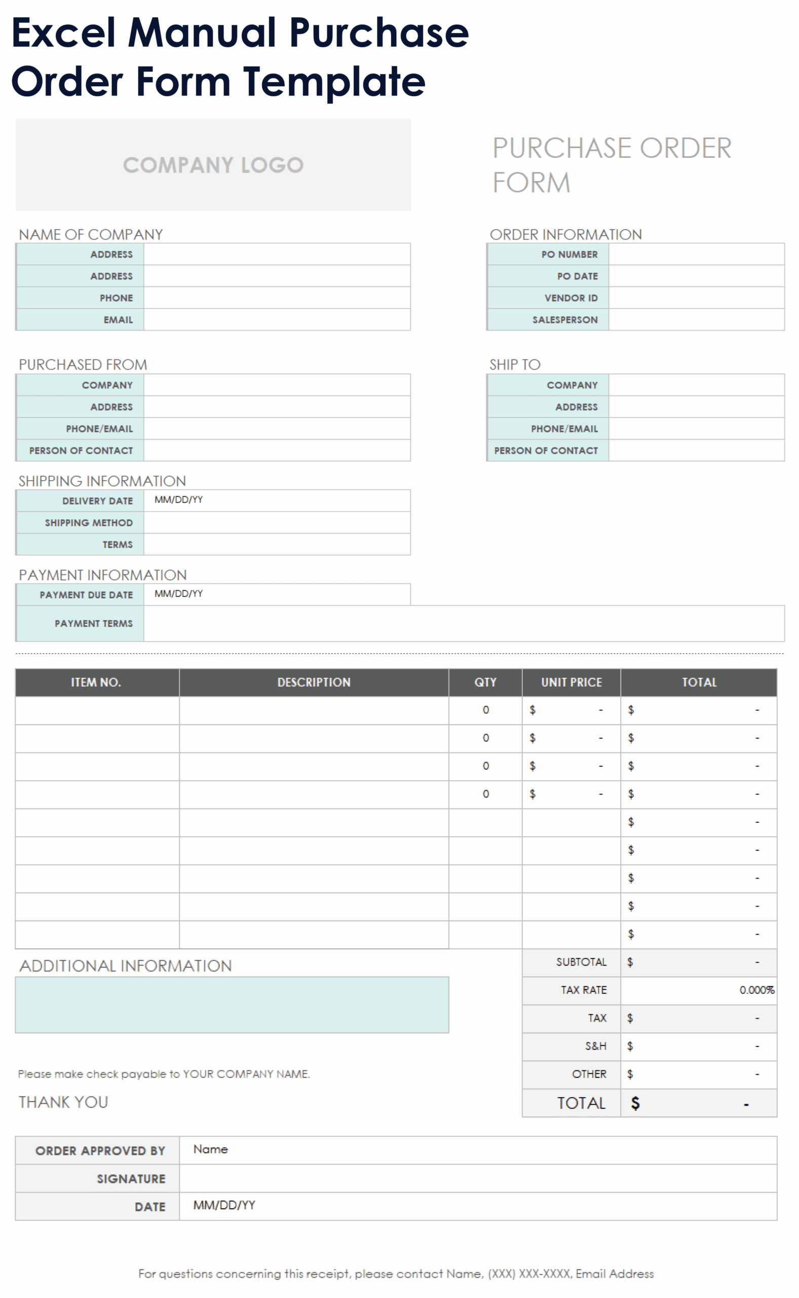 Purchase Order Form Templates