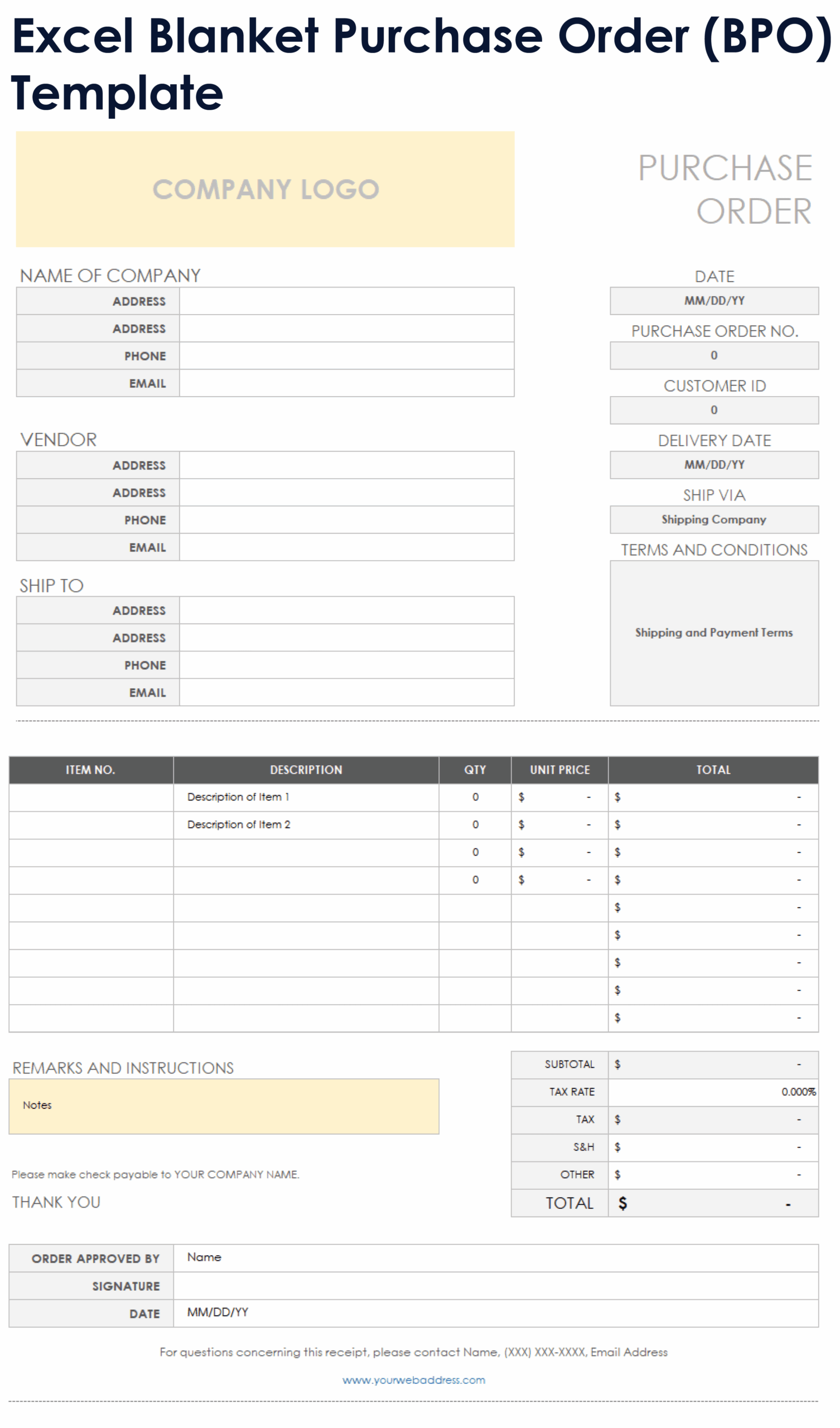 6 Free Excel Purchase Order Templates