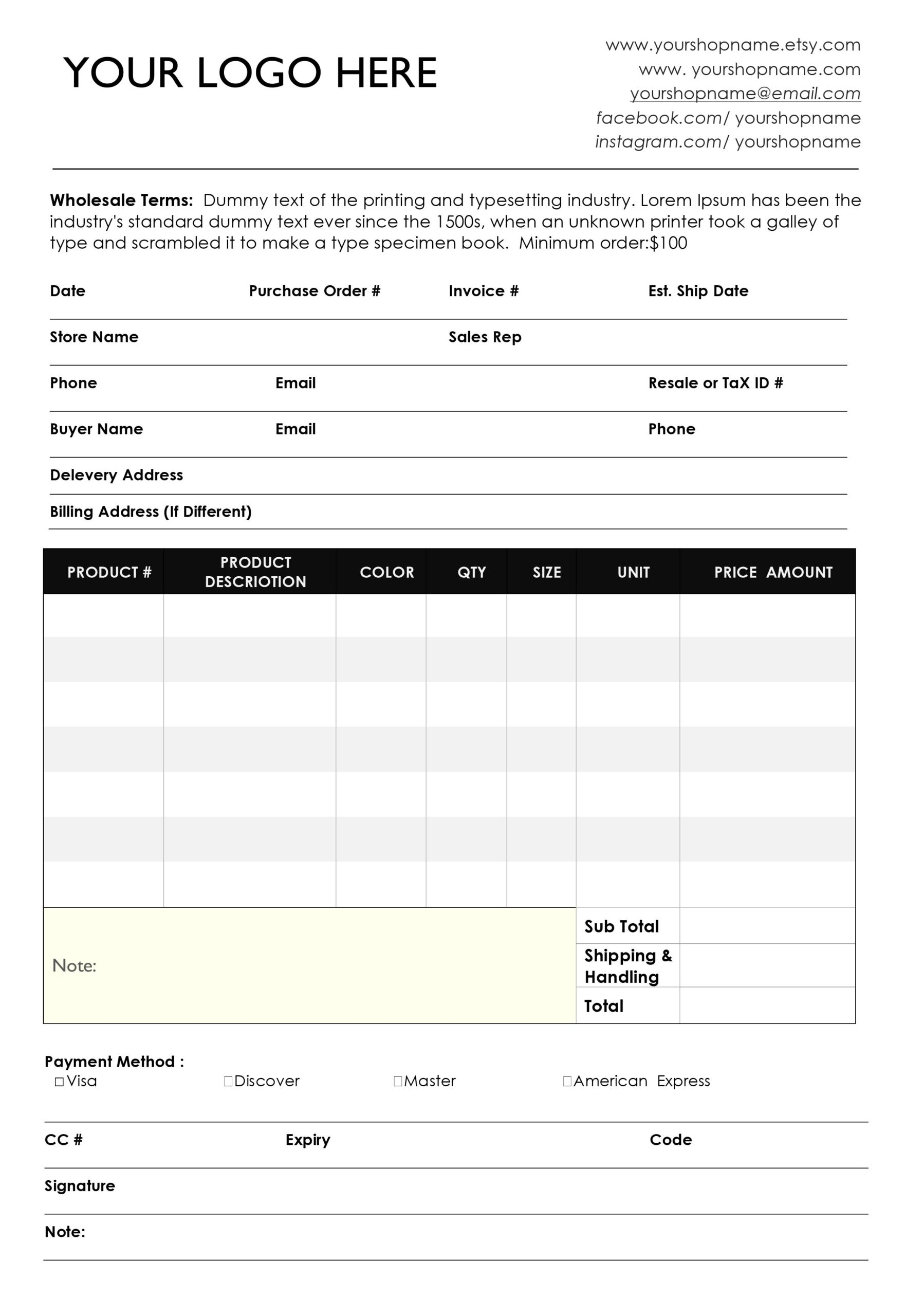 9 Fashion Order Forms Ideas Order Form Order Form Template Form