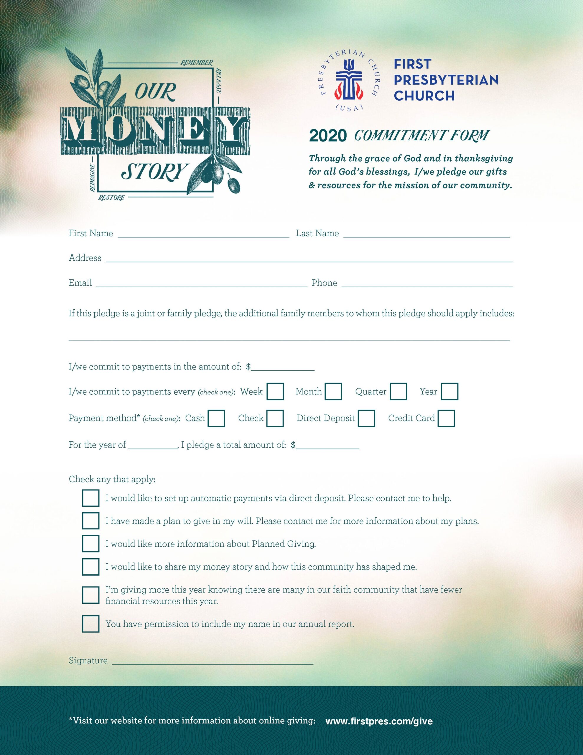 A Free Pledge Card For Stewardship A Sanctified Art