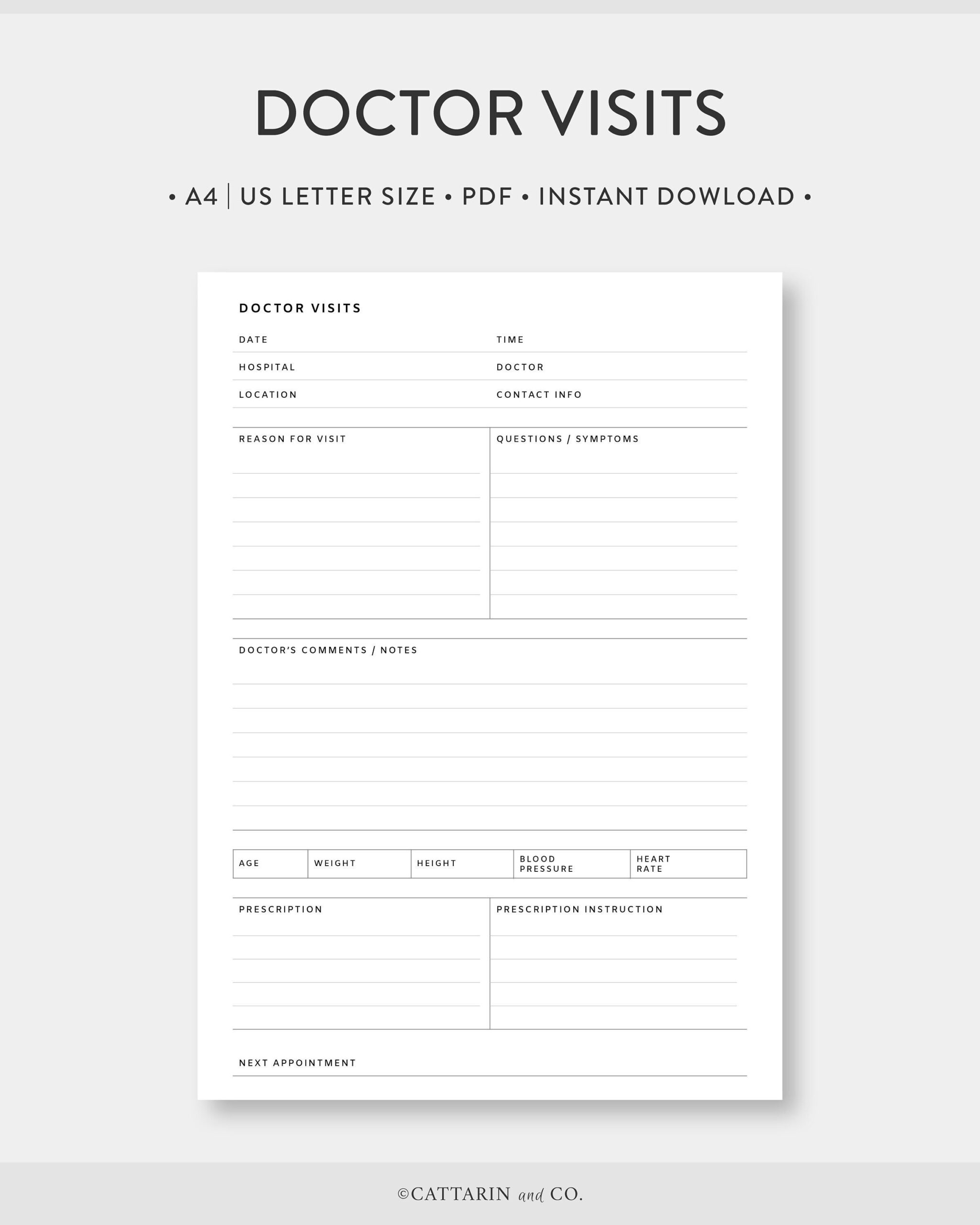 A4 US Letter Doctor Visits Printable Doctor Visit Log Medical Appointment Record Medical Tracker Health Wellness Physicians Etsy