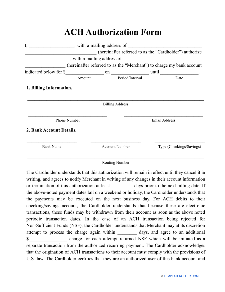 Blank Ach Form Template