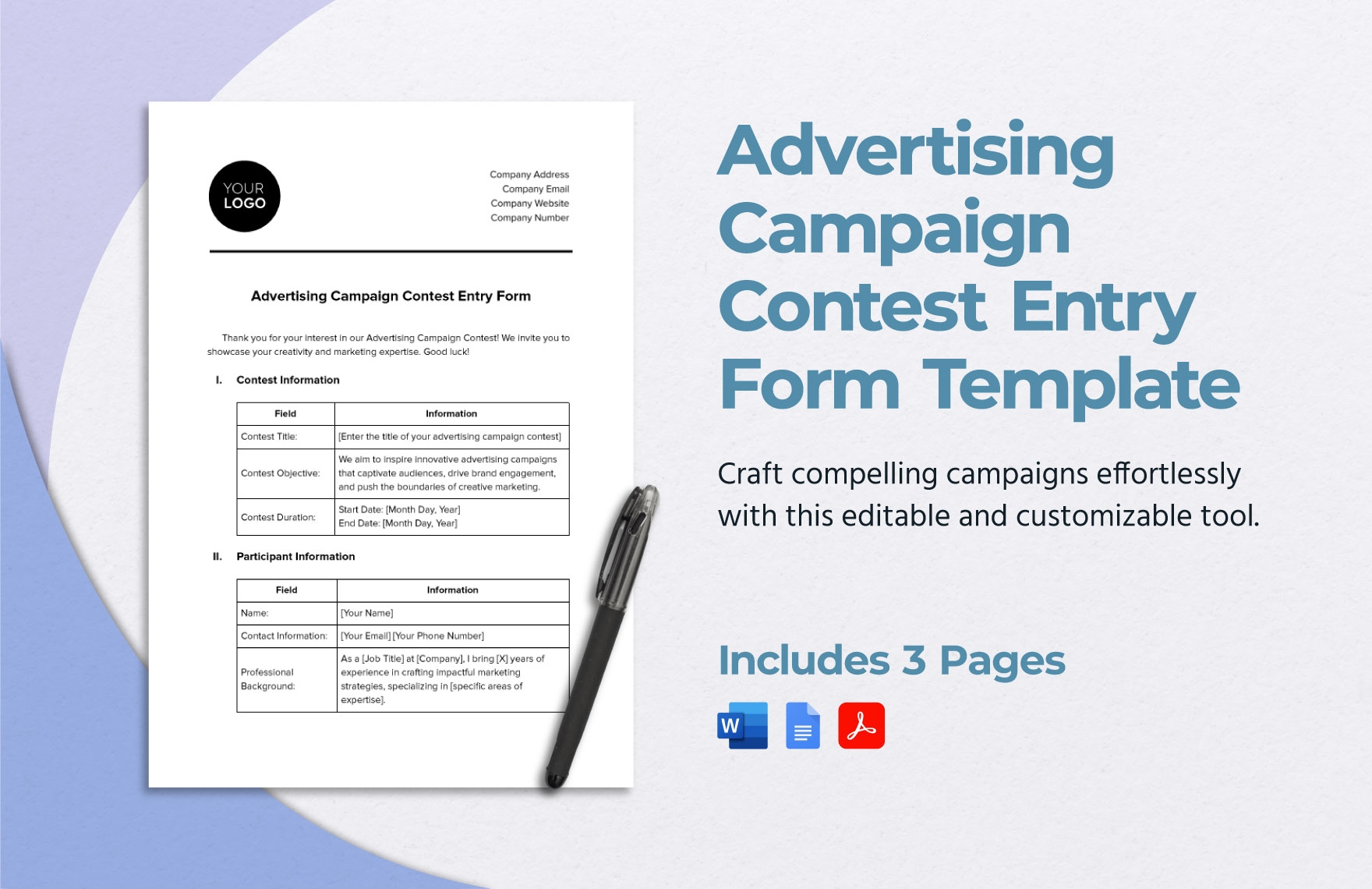 Advertising Campaign Contest Entry Form Template In PDF Word 