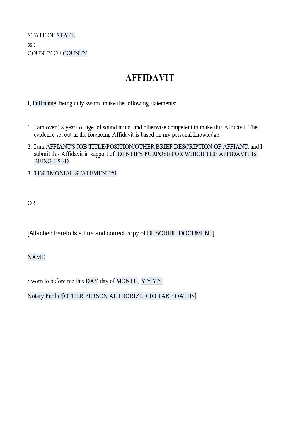 Affidavit Template ONLYOFFICE