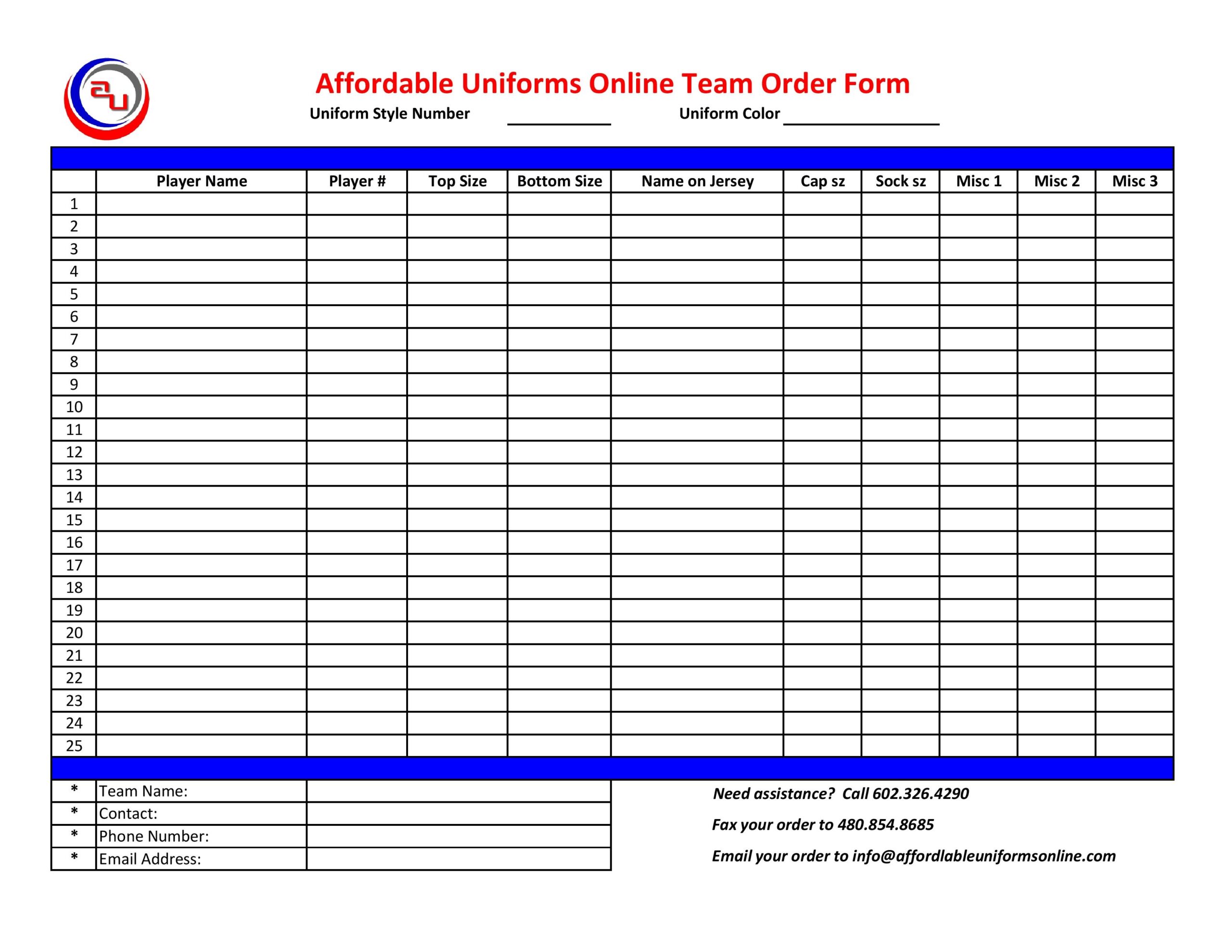 Uniform Order Form Template