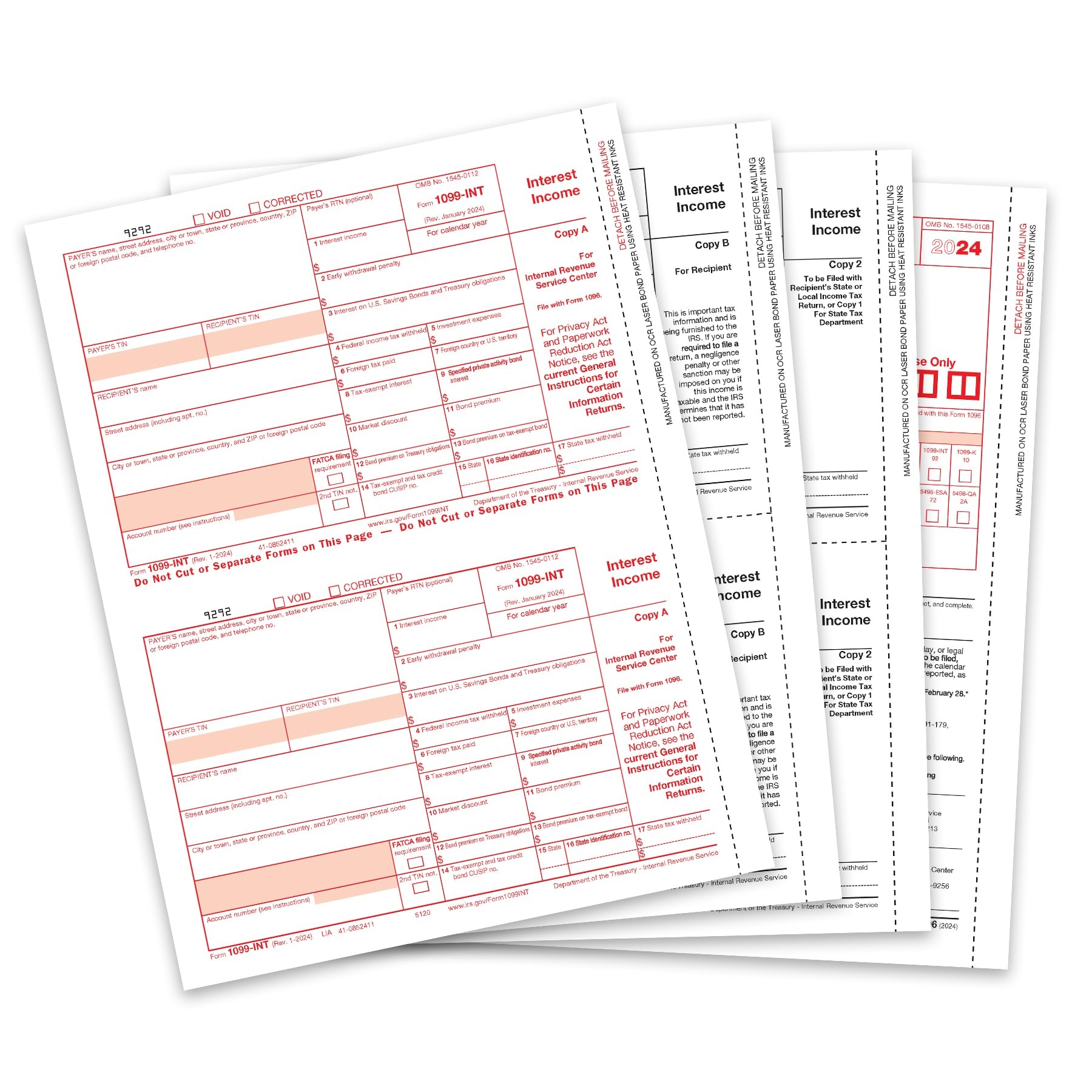 Amazon 2024 1099 INT 4 Part Interest Tax Forms 25 Laser 