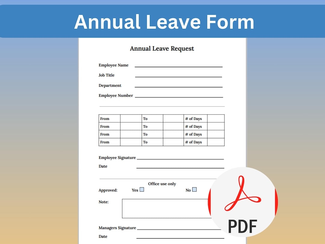 Annual Leave Form Template Holiday U0026 Vacation Request Tool For Hr admin Departments Printable To A4 Instant Download Etsy