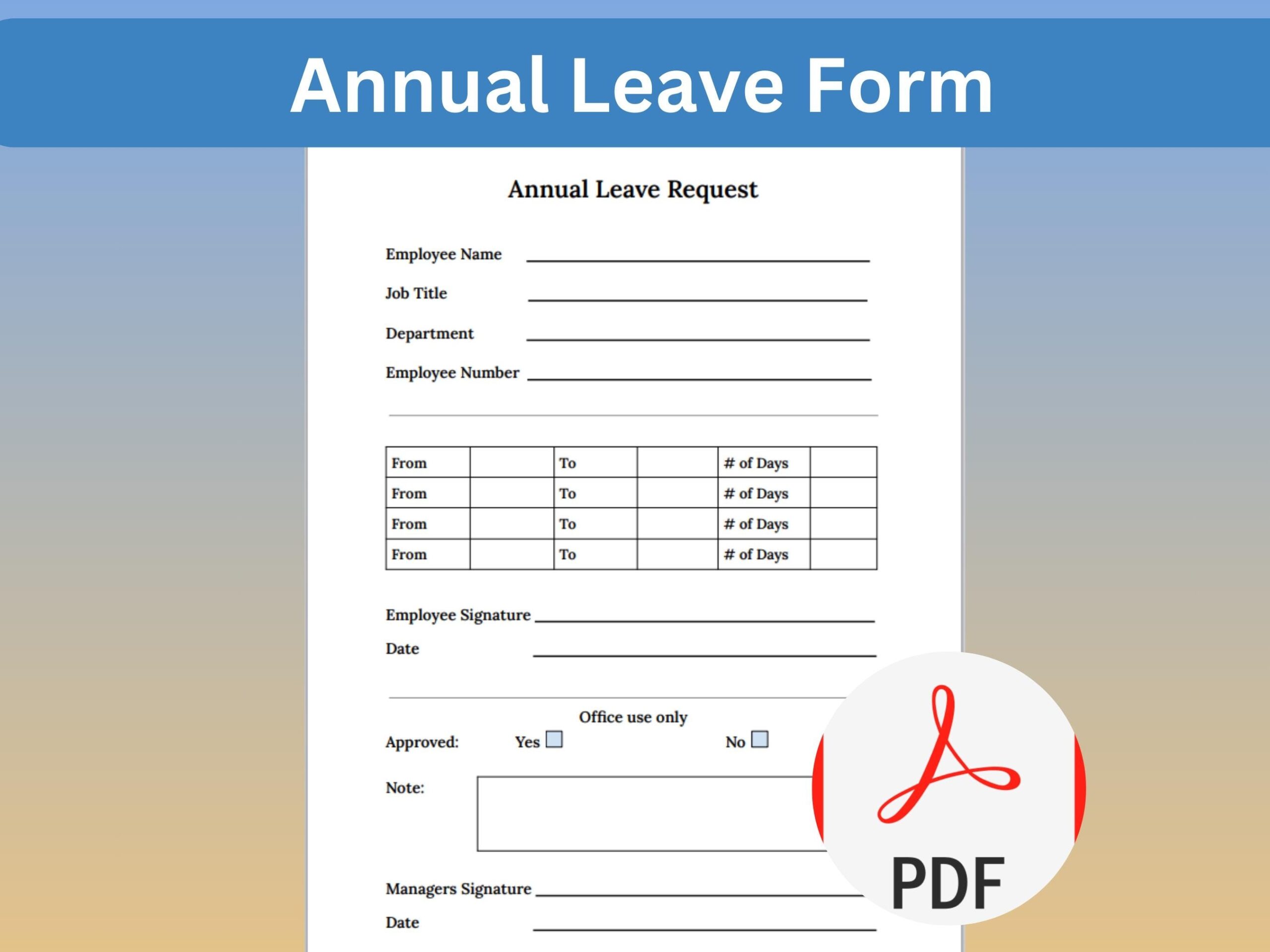 Annual Leave Form Template Holiday U0026 Vacation Request Tool For Hr admin Departments Printable To A4 Instant Download Etsy