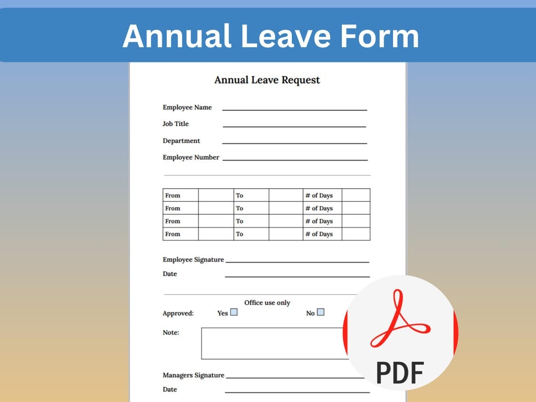 Annual Leave Form Template Holiday U0026 Vacation Request Tool For Hr admin Departments Printable To A4 Instant Download Etsy