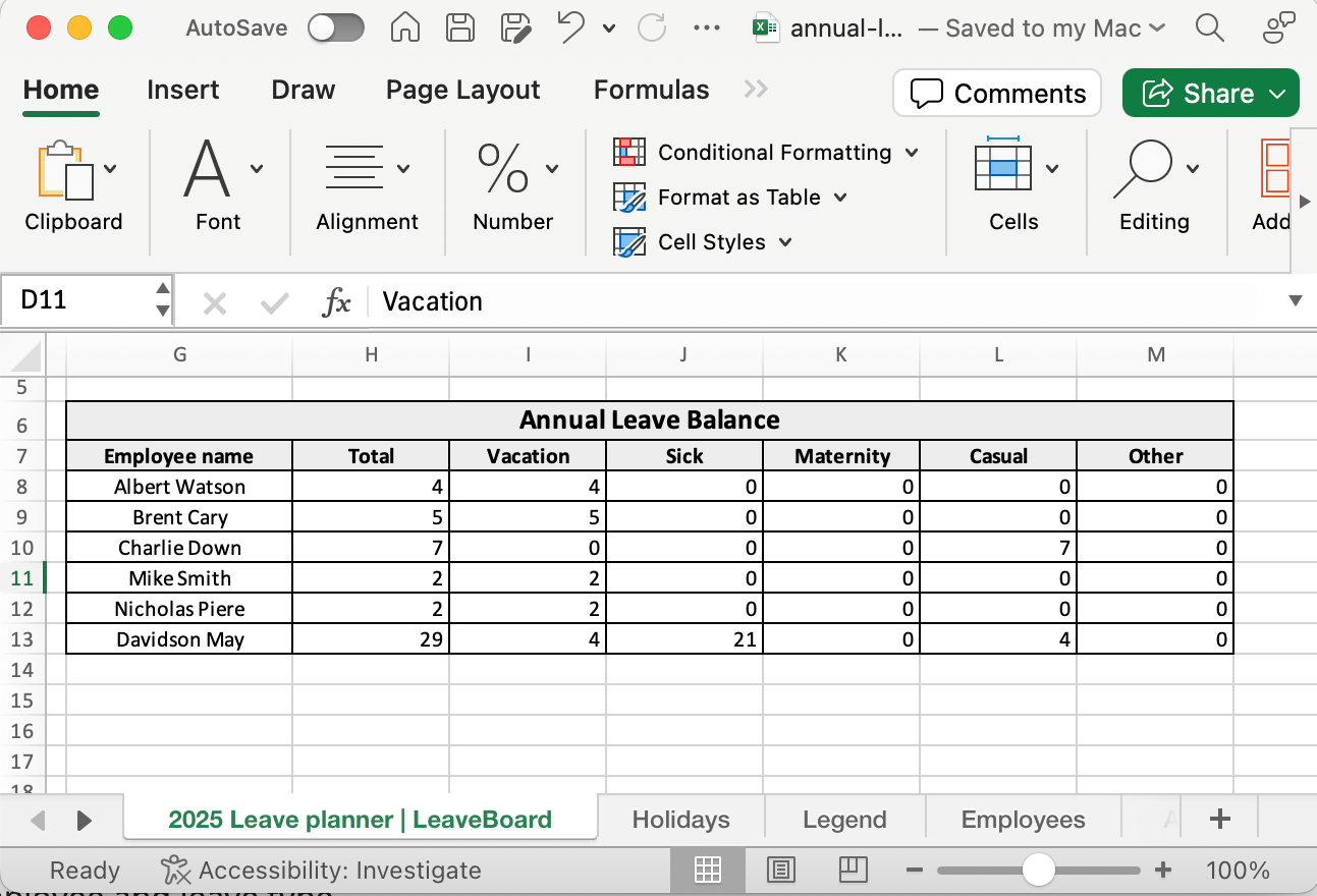 Annual Leave Planner Free Template Updated For 2025 Leave Board