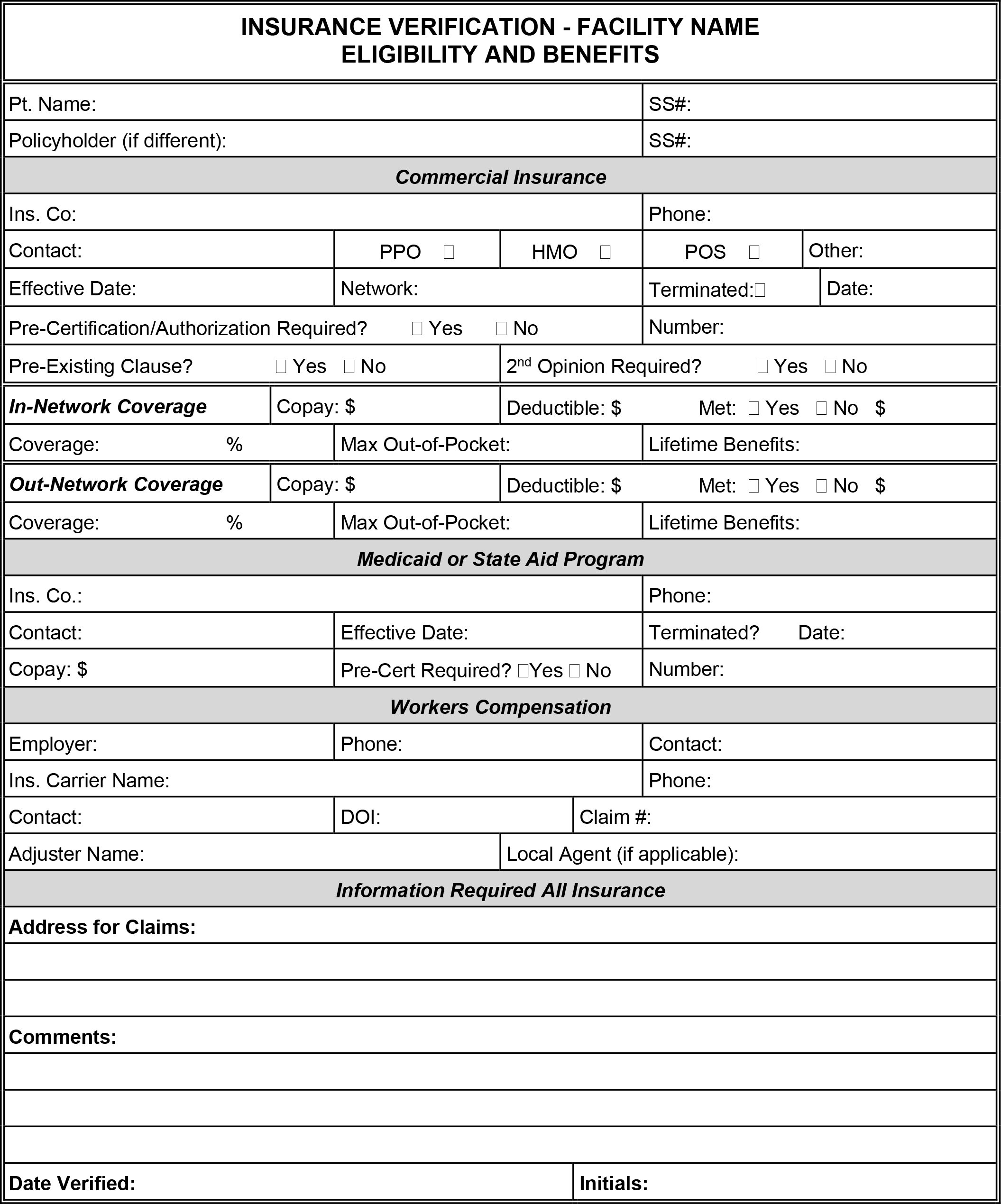 ASC Revenue Cycle E Tool ASC Insurance Verification Form Serbin Medical Billing Personalized ASC Revenue Cycle Services