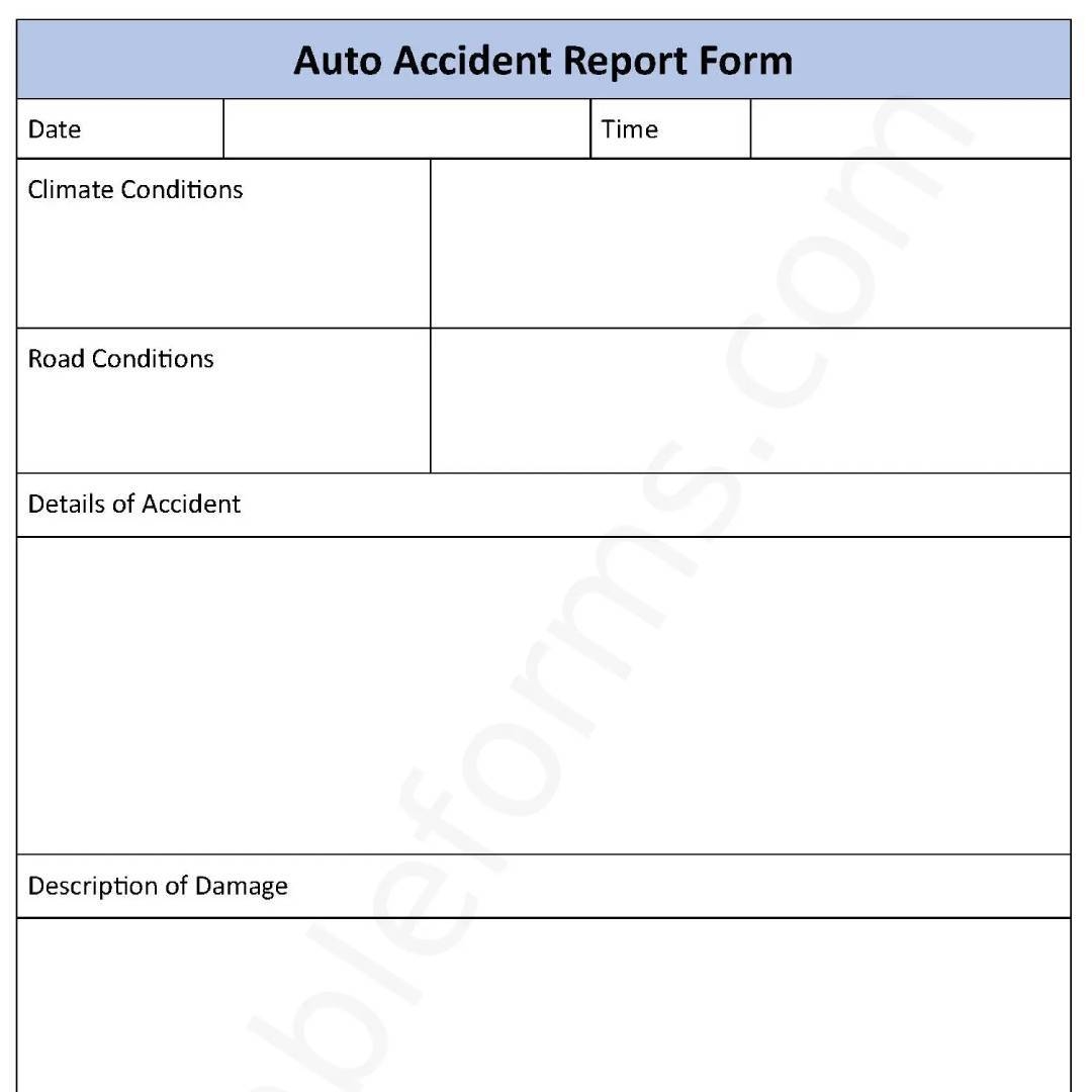 Auto Accident Report Fillable PDF Template Editable Forms s Ko 