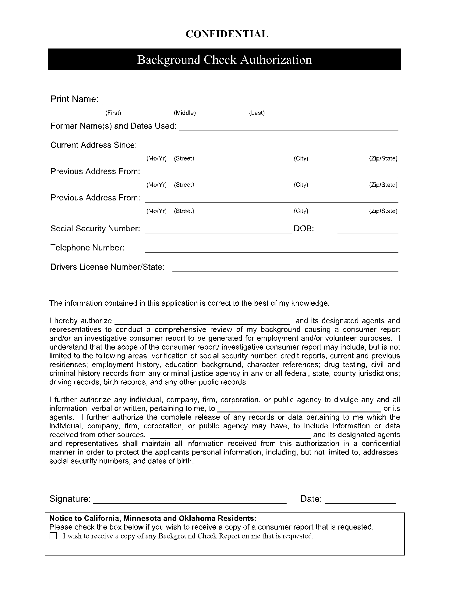 Background Check Authorization Consent Template CocoSign