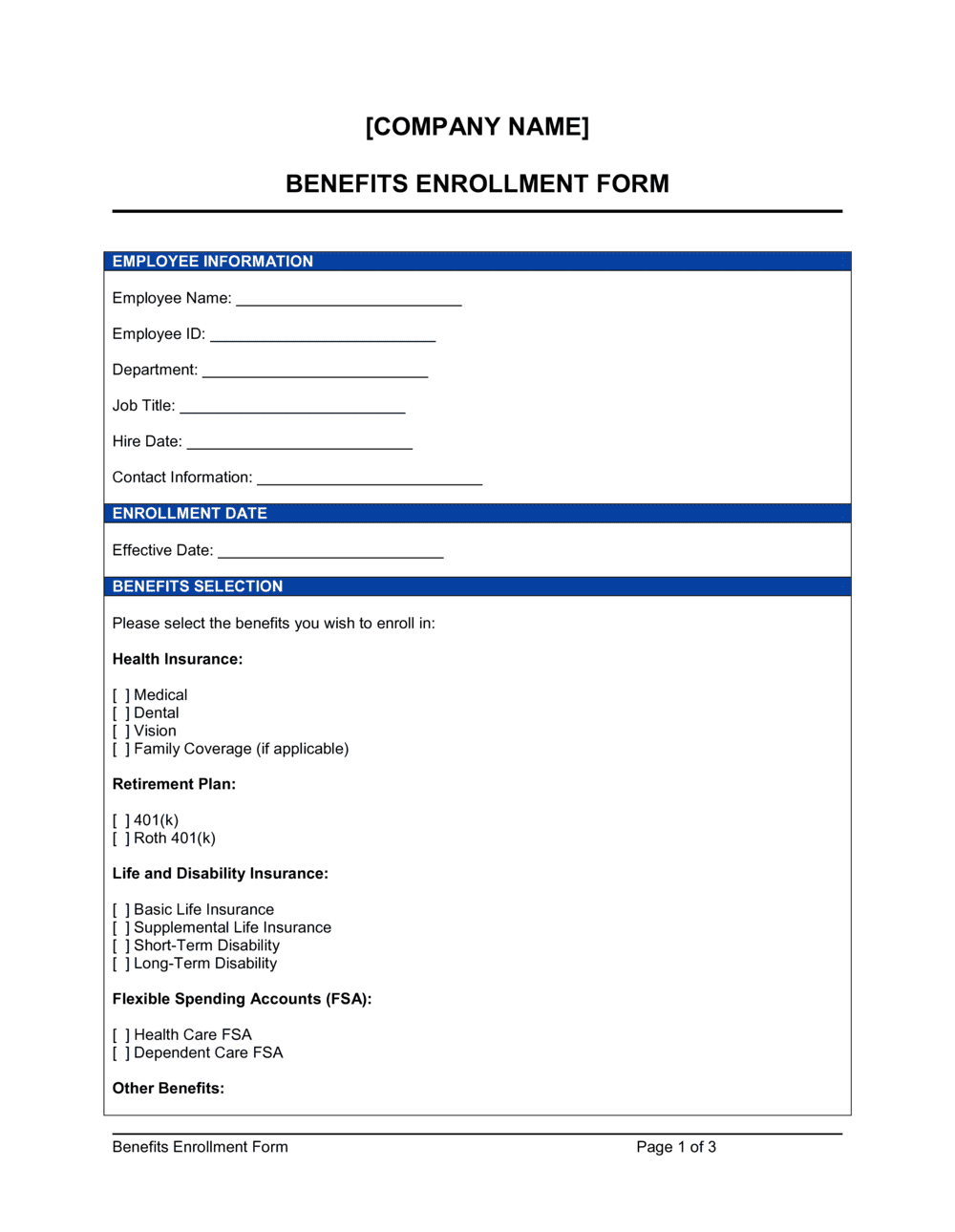 Enrollment Form Template